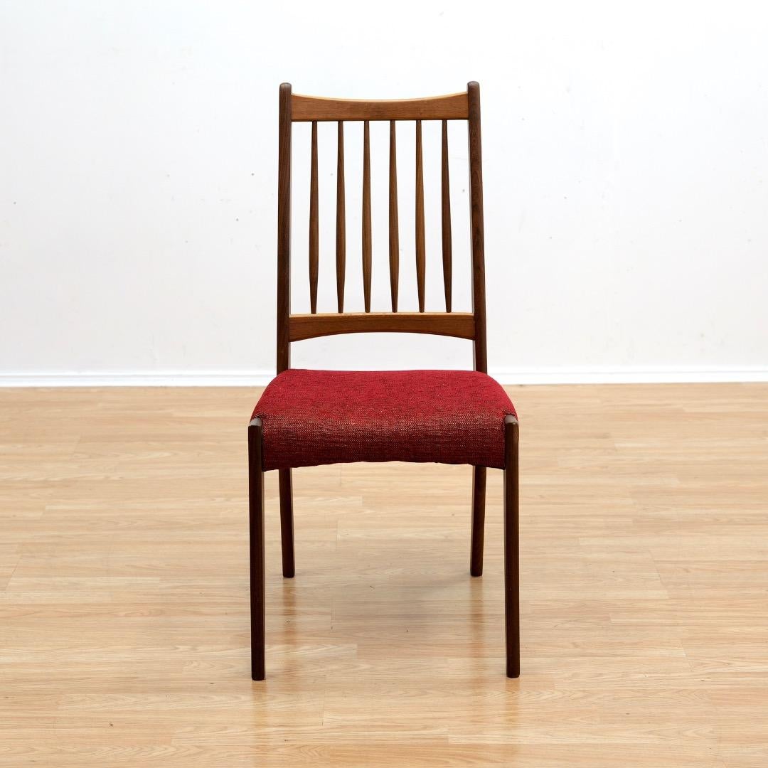 Set of Six Danish Modern Dining Chairs in Teak & Red in vendita 3