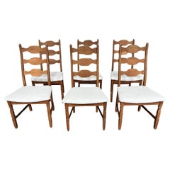 Set of Six Danish Modern Dining Chairs with Shearling Seats