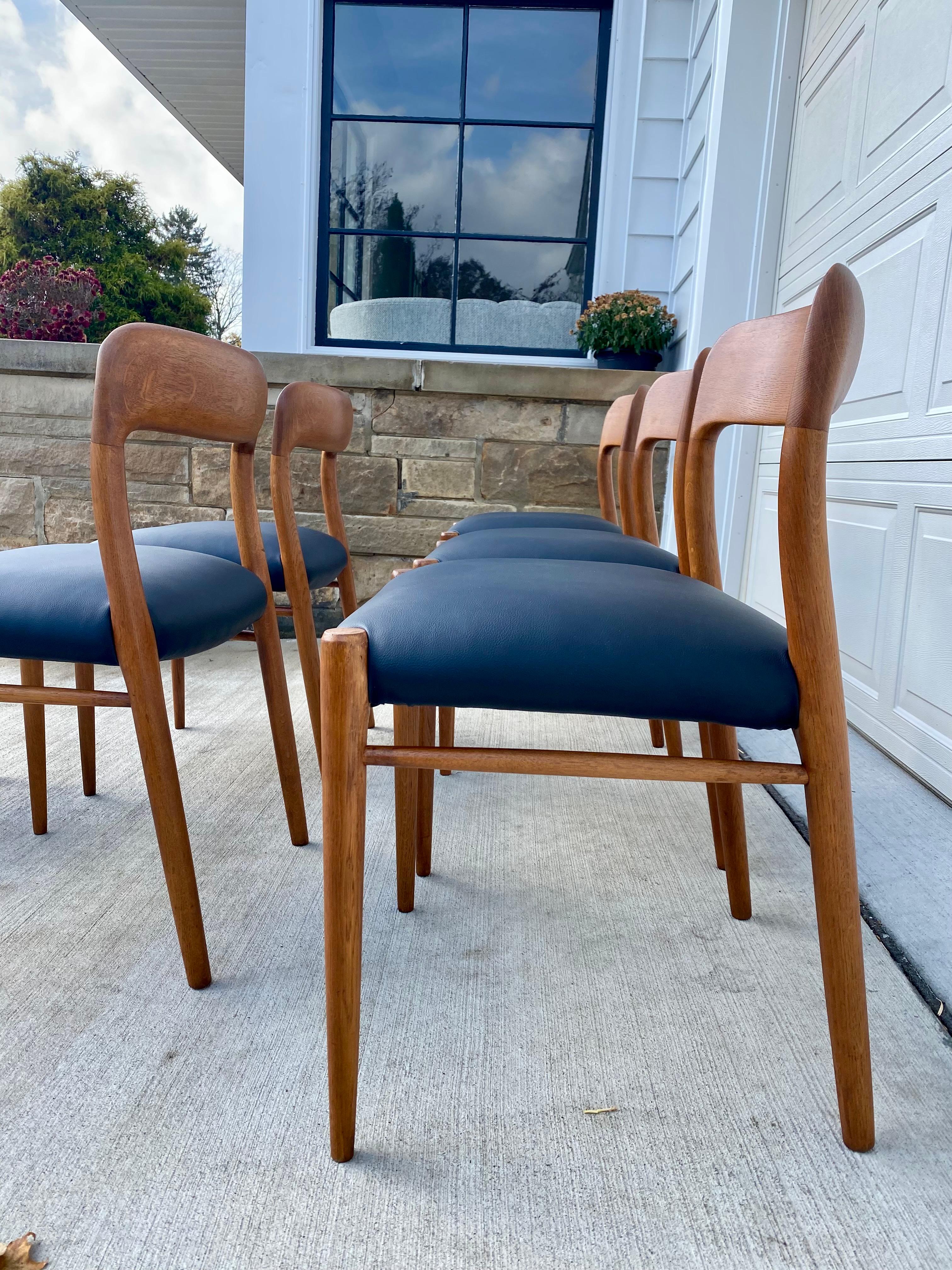Faux Leather Set of Six Danish Modern Niels Moller No. 75 Teak Dining Chairs For Sale