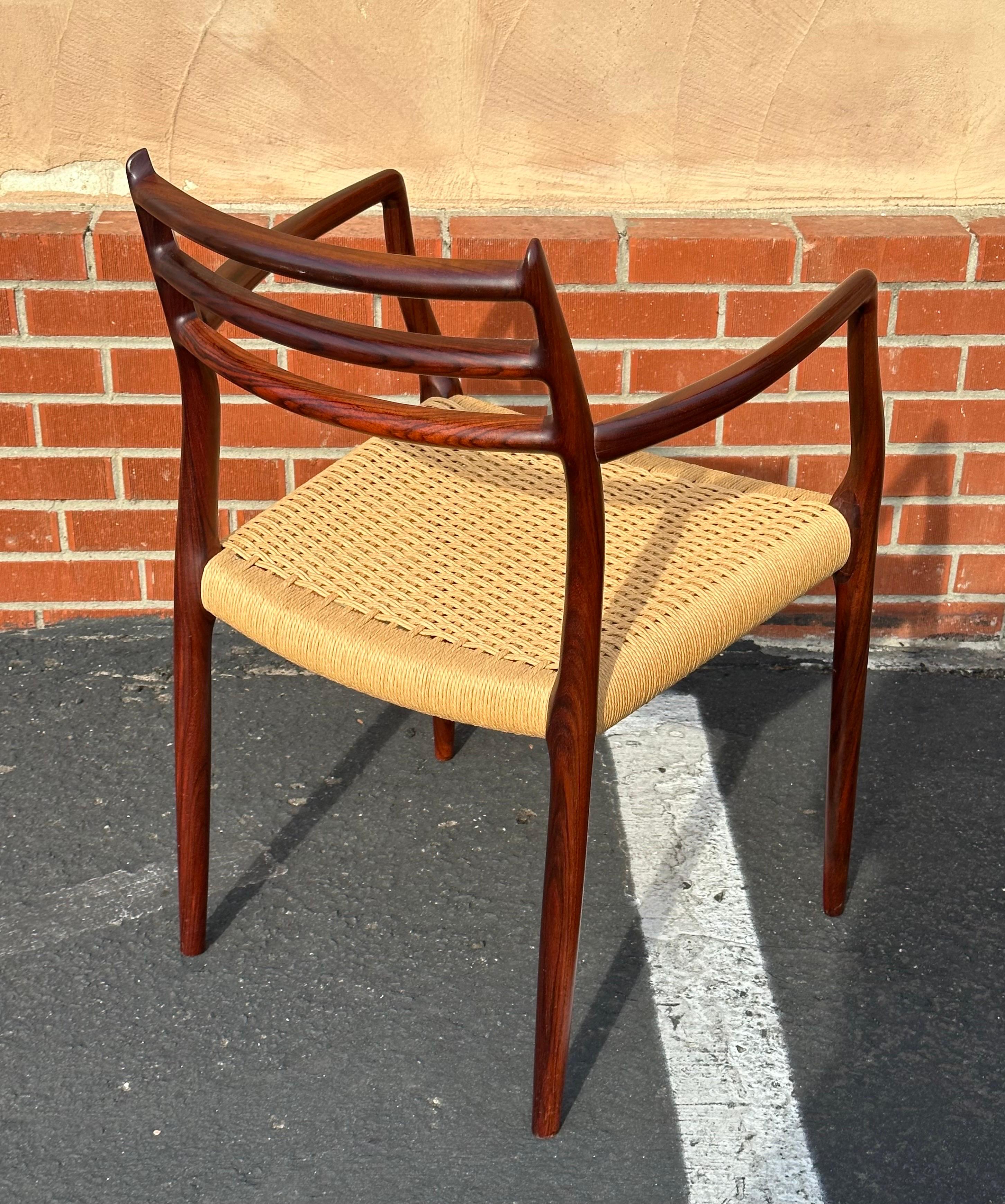 Set of Six Danish Modern Rosewood and Papercord Dining Chairs by Niels Moller For Sale 3