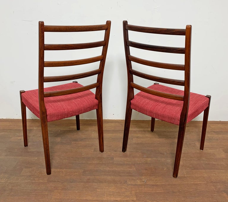 Set of Six Danish Modern Rosewood Ladder Back Dining Chairs by Svegards