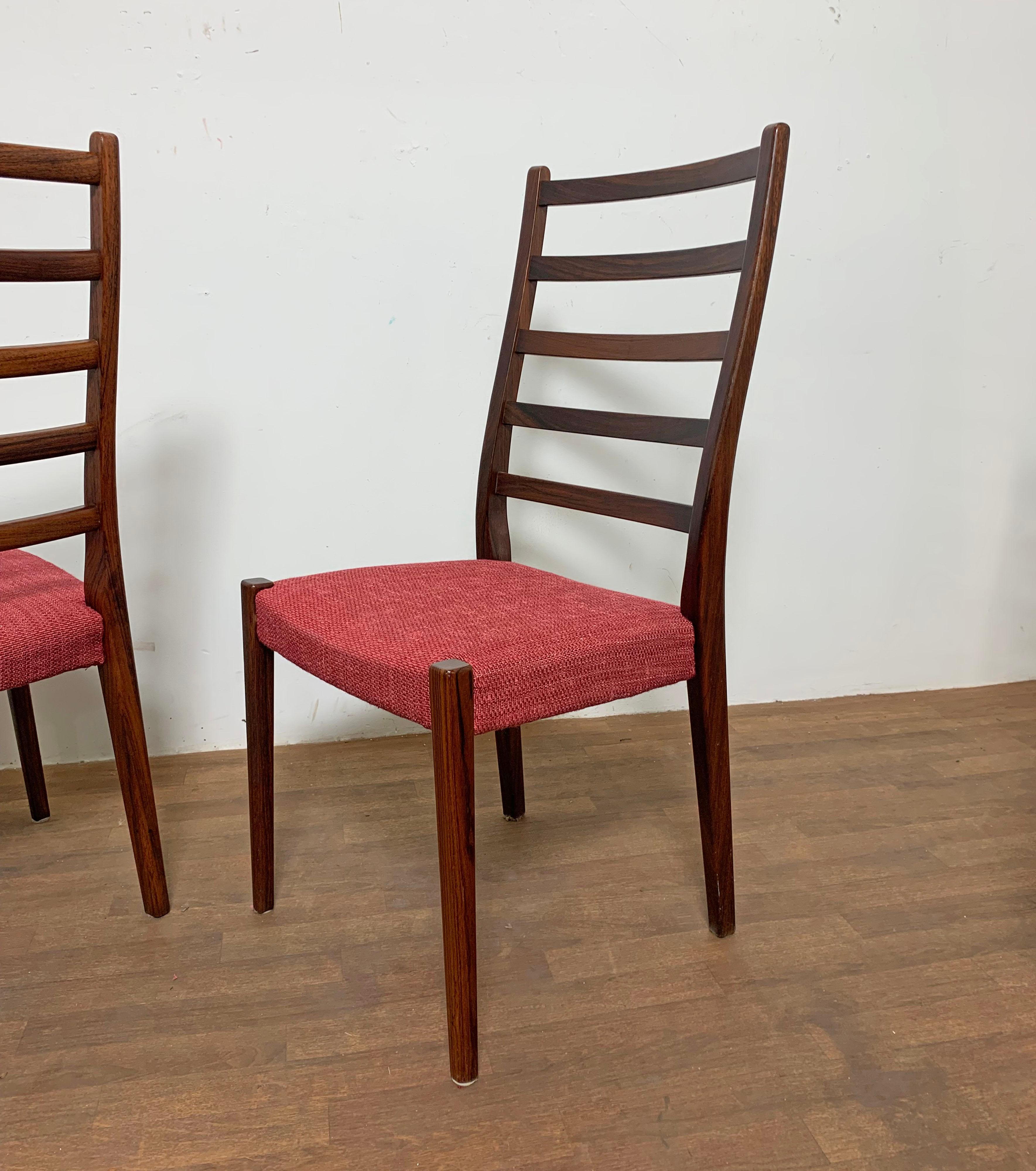 Late 20th Century Set of Six Danish Modern Rosewood Ladder Back Dining Chairs by Svegards, Sweden