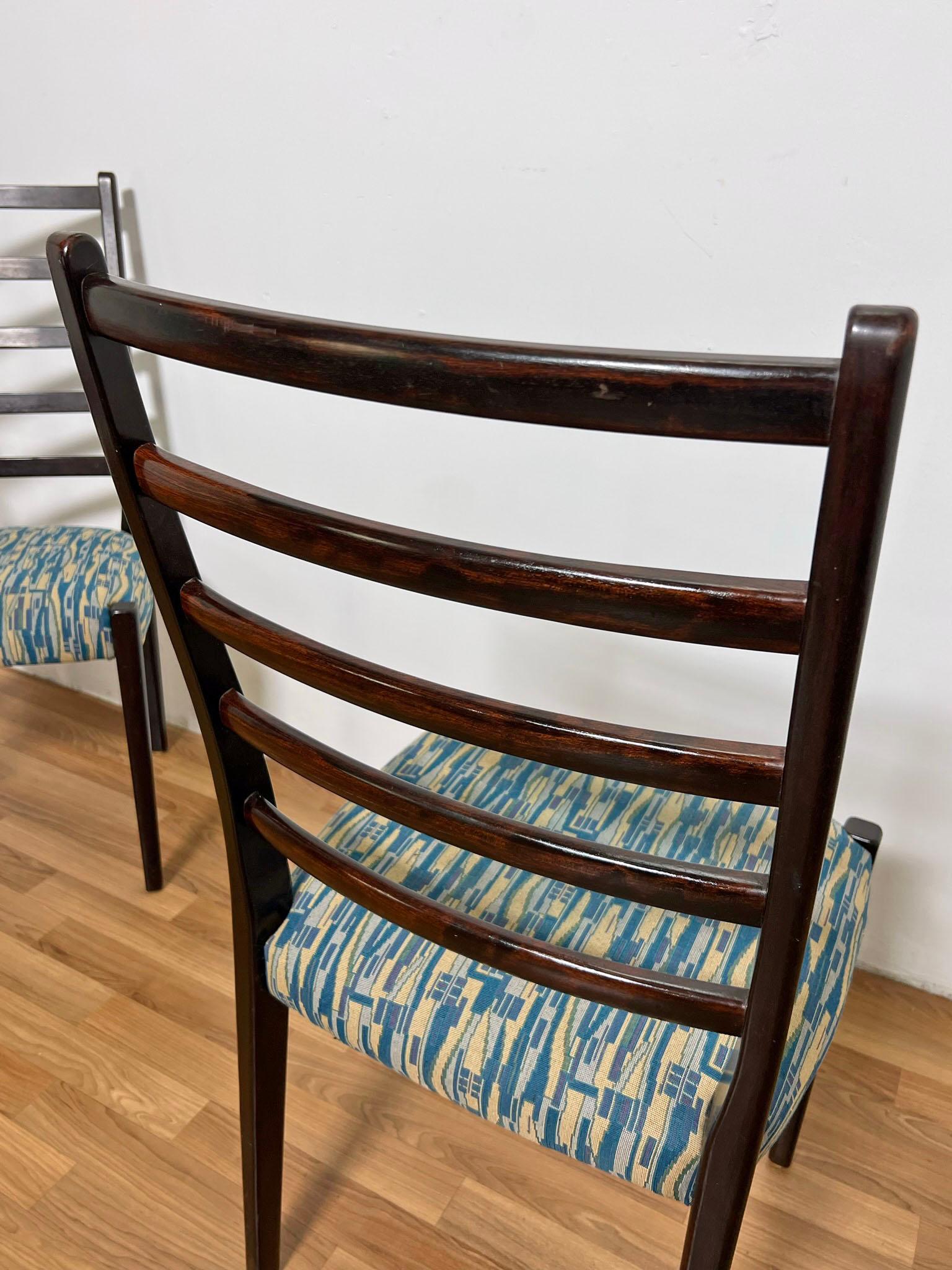 Upholstery Set of Six Danish Modern Rosewood Ladder Back Dining Chairs by Svegards, Sweden