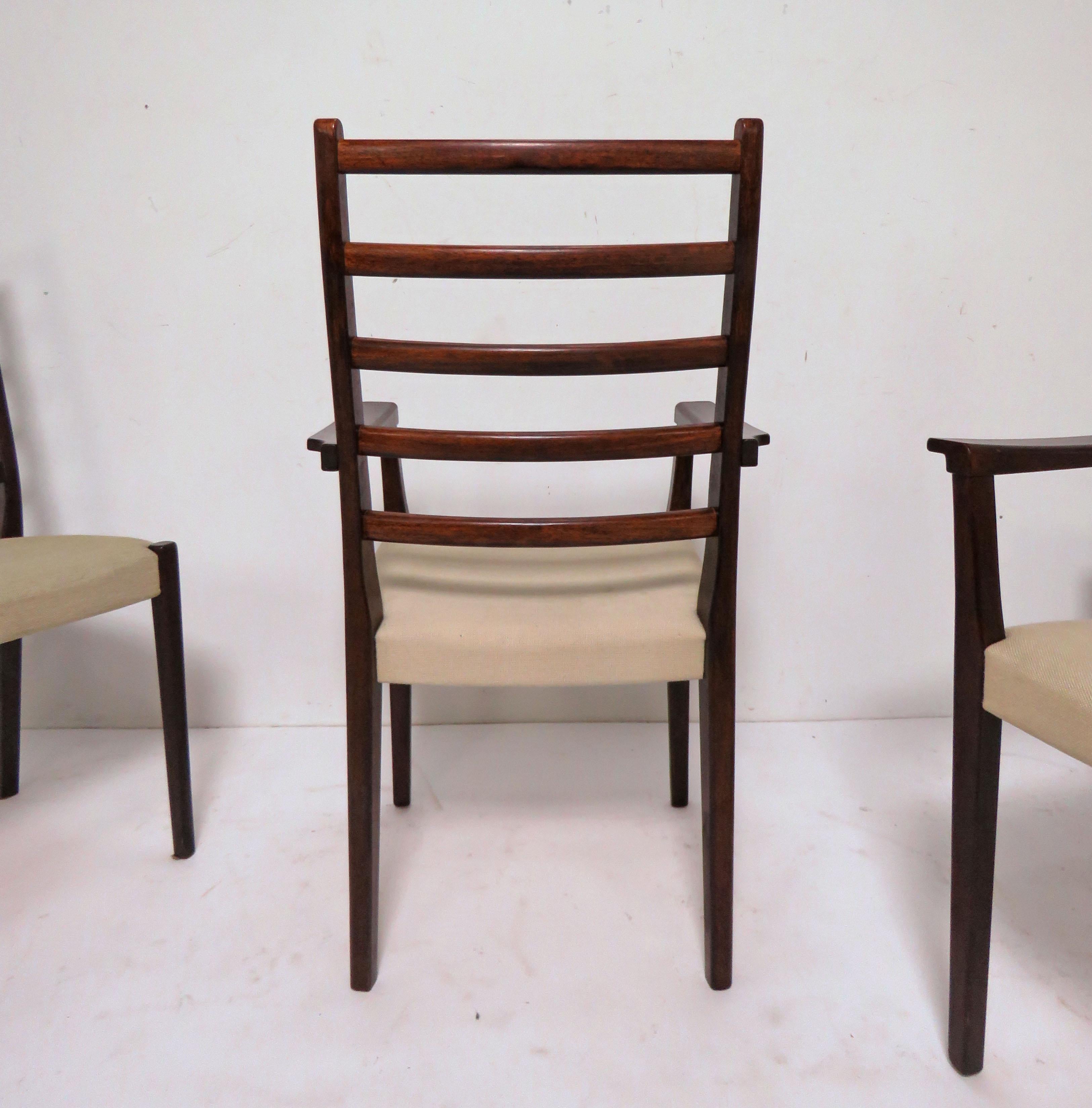Upholstery Set of Six Danish Modern Rosewood Ladder Back Dining Chairs by Svegards, Sweden