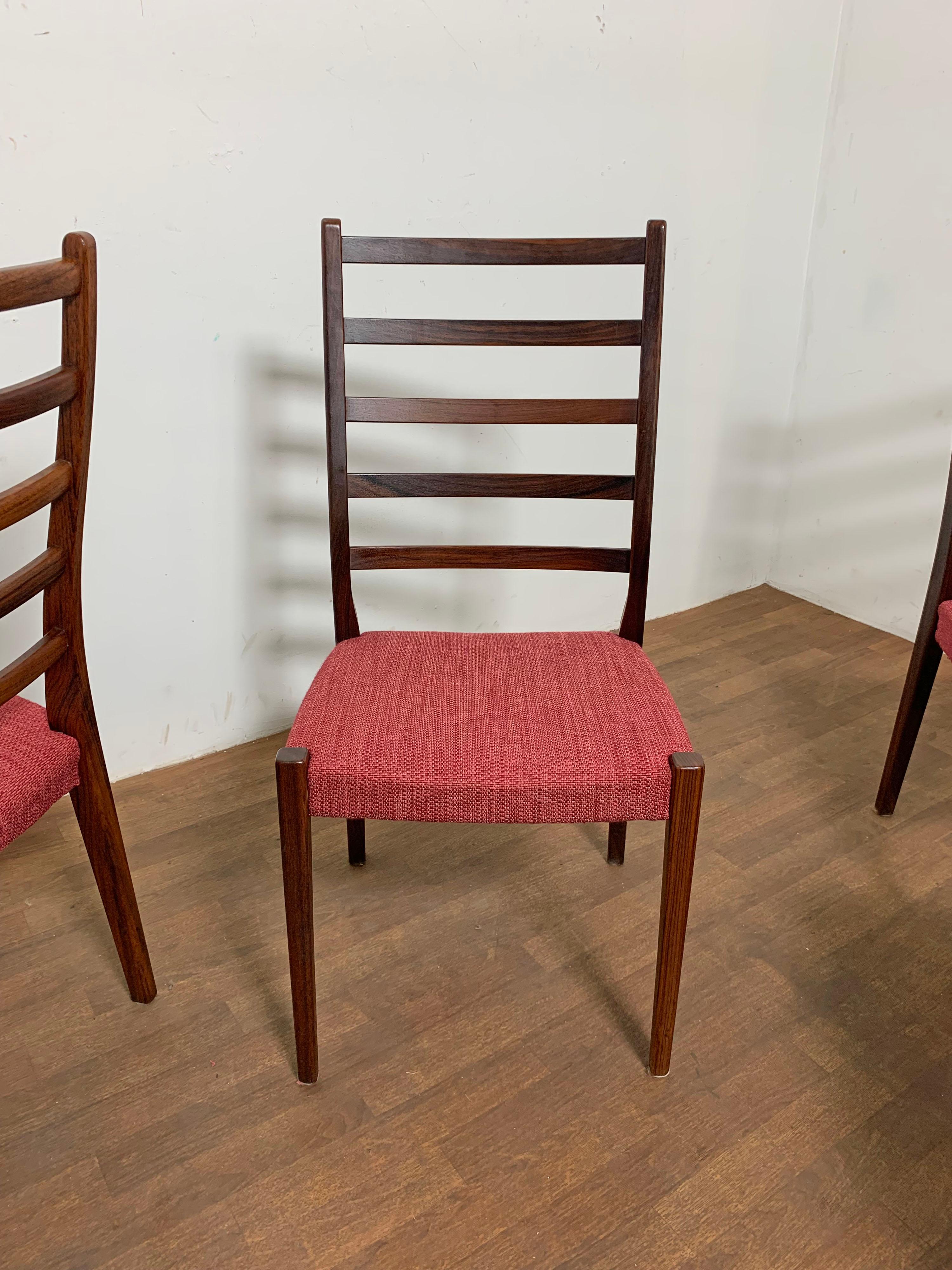 Upholstery Set of Six Danish Modern Rosewood Ladder Back Dining Chairs by Svegards, Sweden
