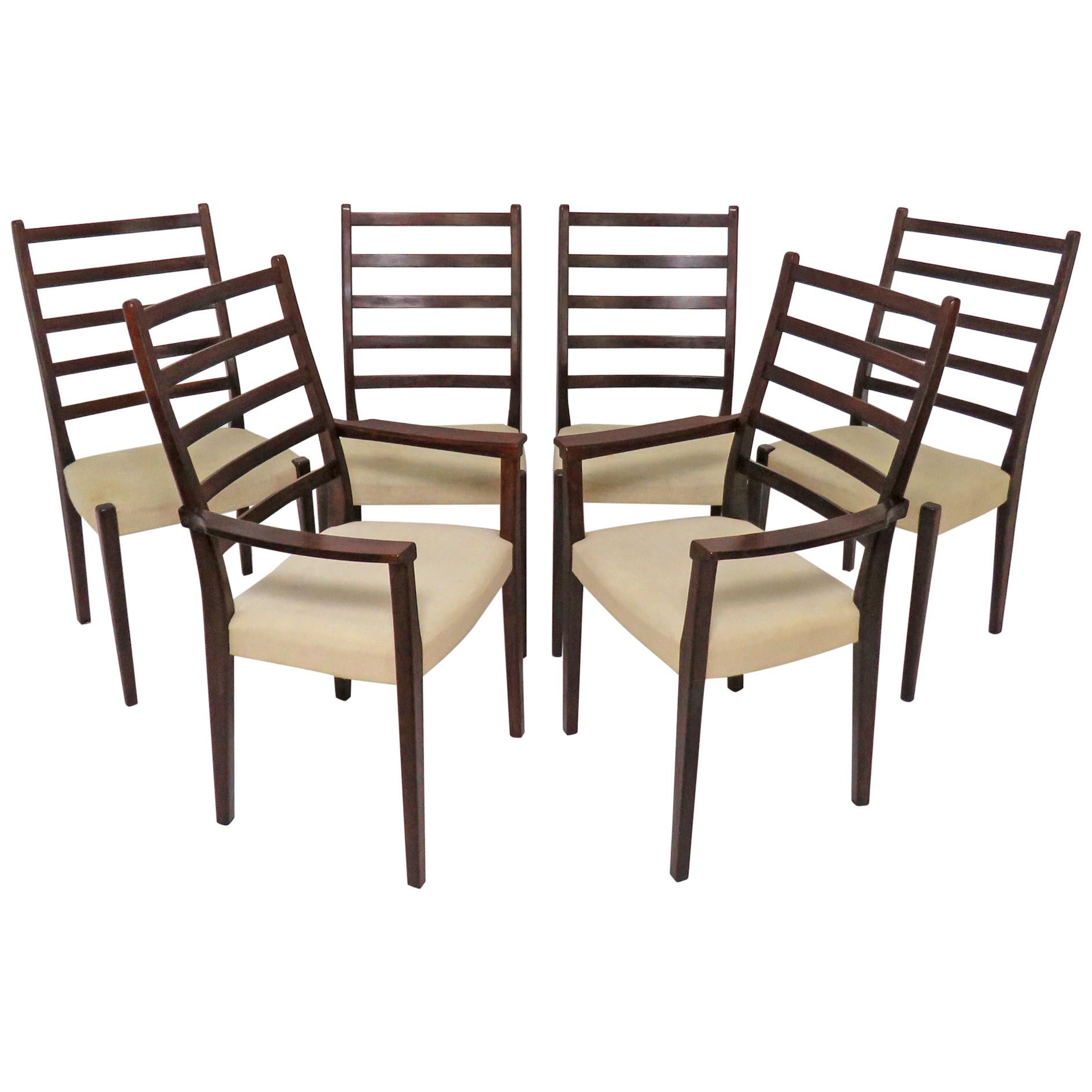 Set of Six Danish Modern Rosewood Ladder Back Dining Chairs by Svegards, Sweden