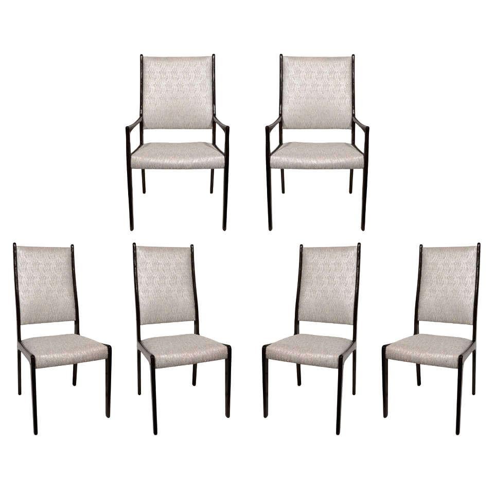 Set of Six Danish Modern Sculptural Dining Chairs in Ebonized Teak Wood, 1960s