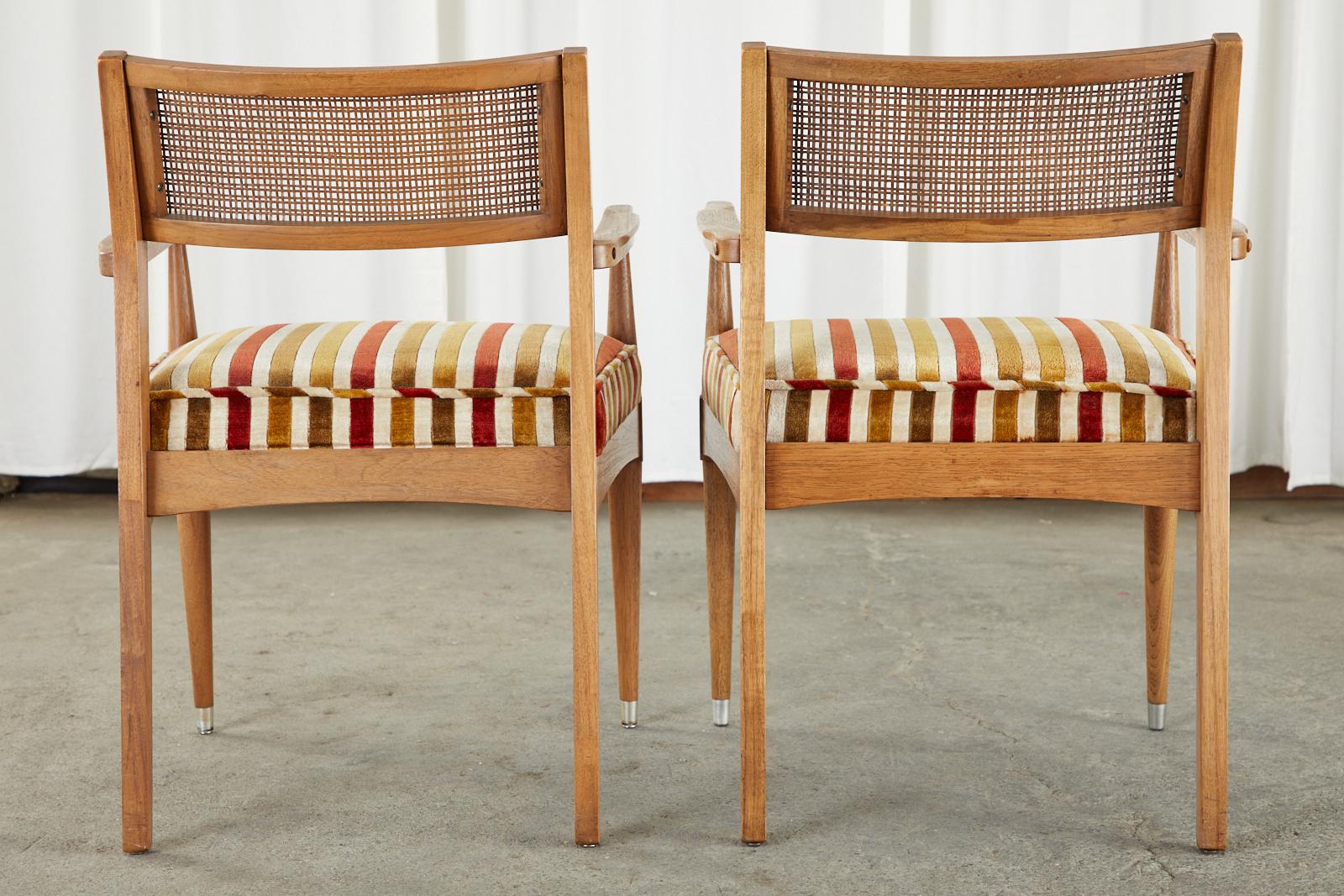Velvet Set of Six Danish Modern Style Walnut Dining Chairs