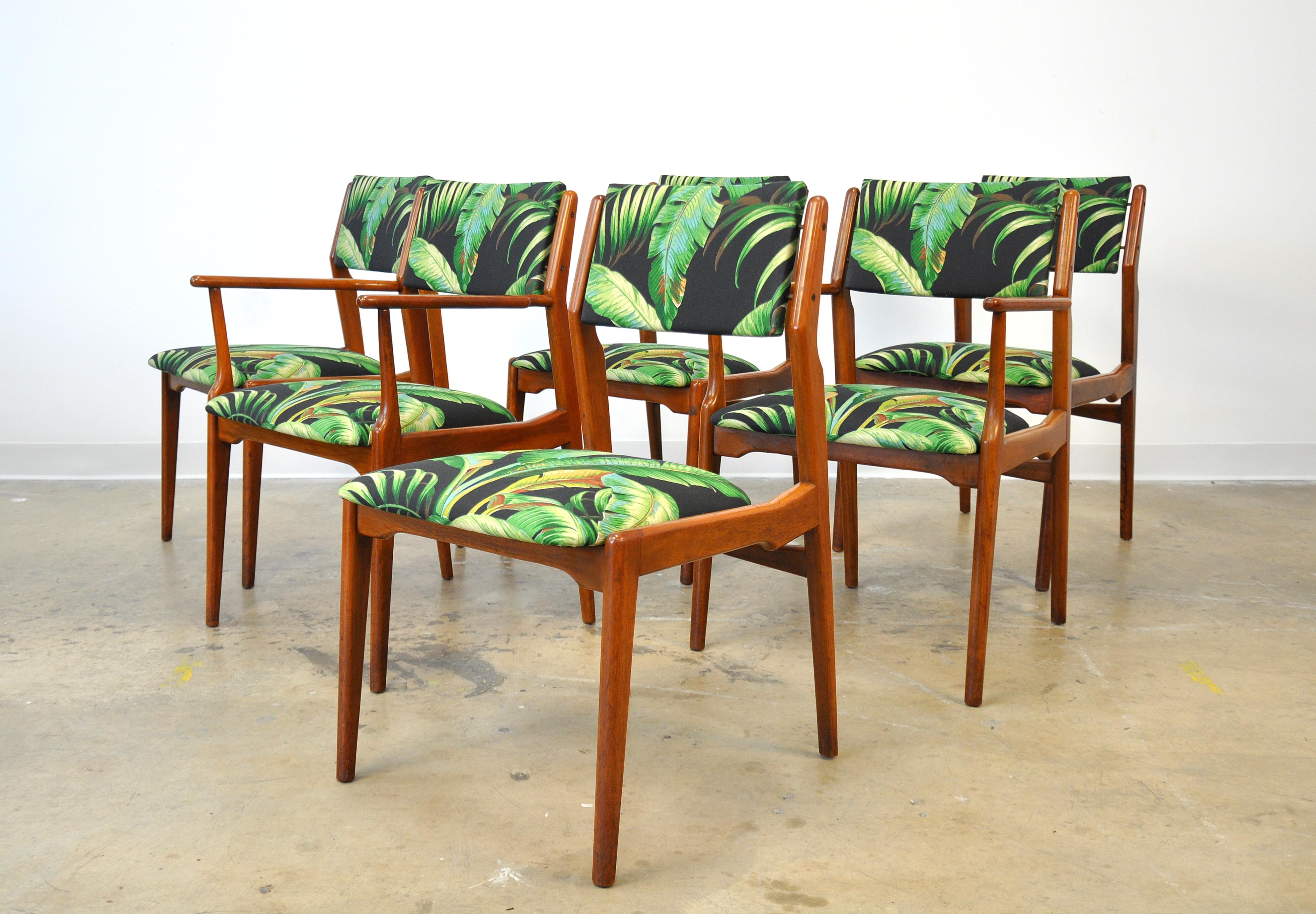 Mid-Century Modern Set of Six Danish Modern Teak and Brass Dining Chairs