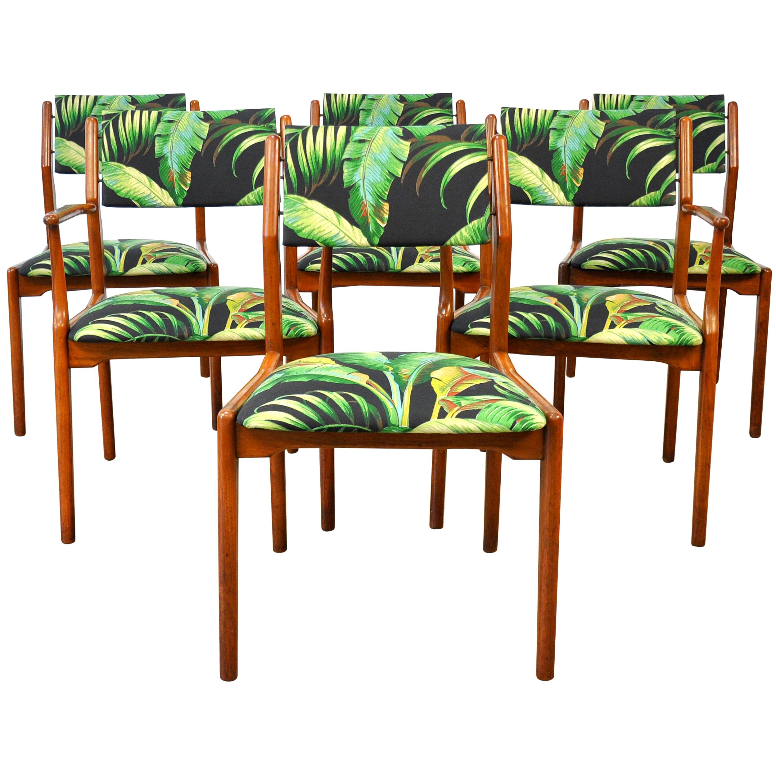 Set of Six Danish Modern Teak and Brass Dining Chairs
