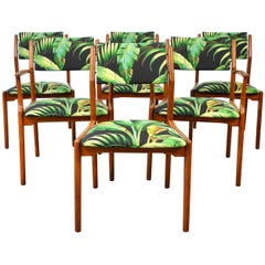 Vintage Set of Six Danish Modern Teak and Brass Dining Chairs