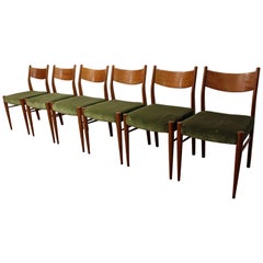 Set of Six Danish Modern Teak Curved Back Dining Chairs