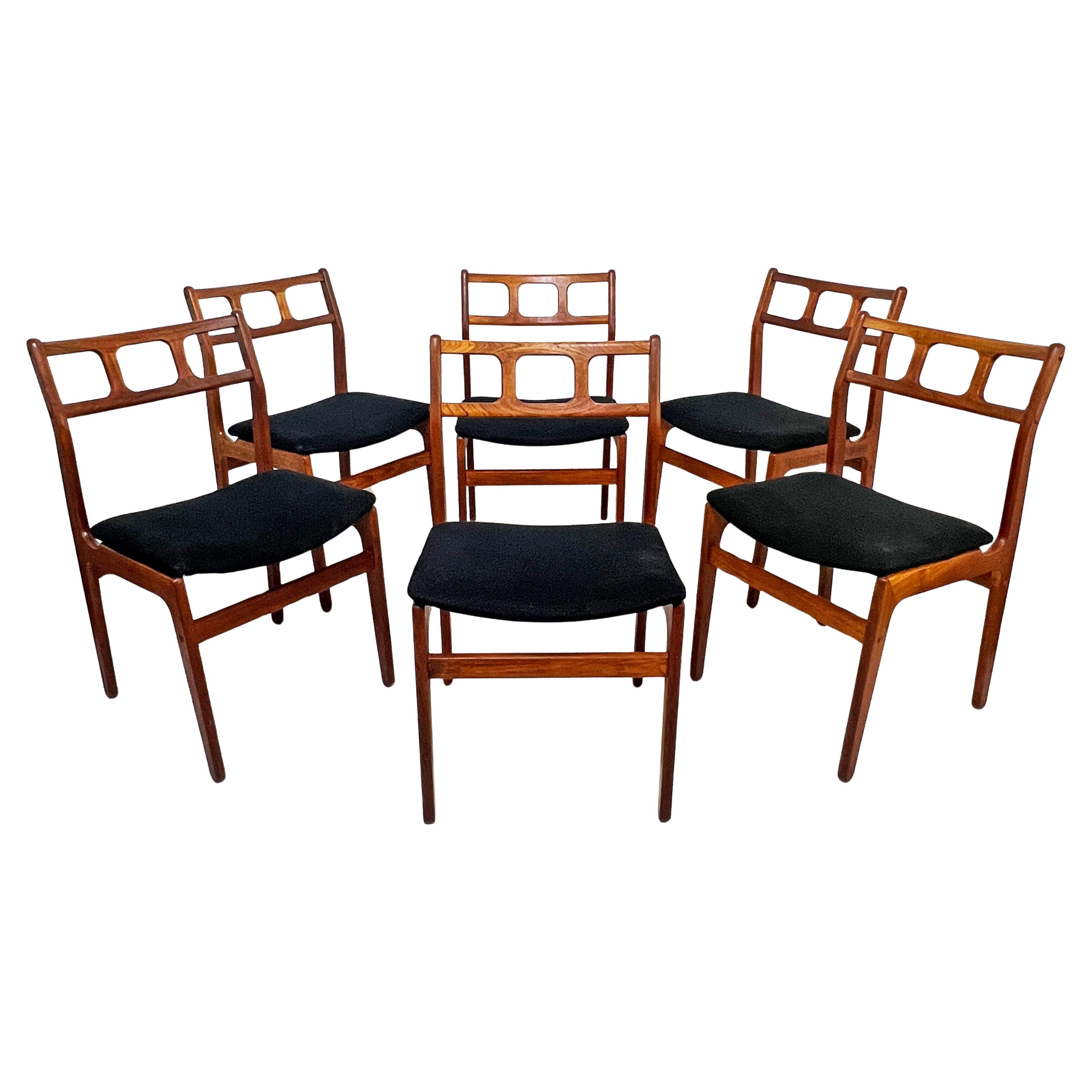 Set di sei sedie da pranzo moderne danesi in teak di D-Scan, circa anni '70