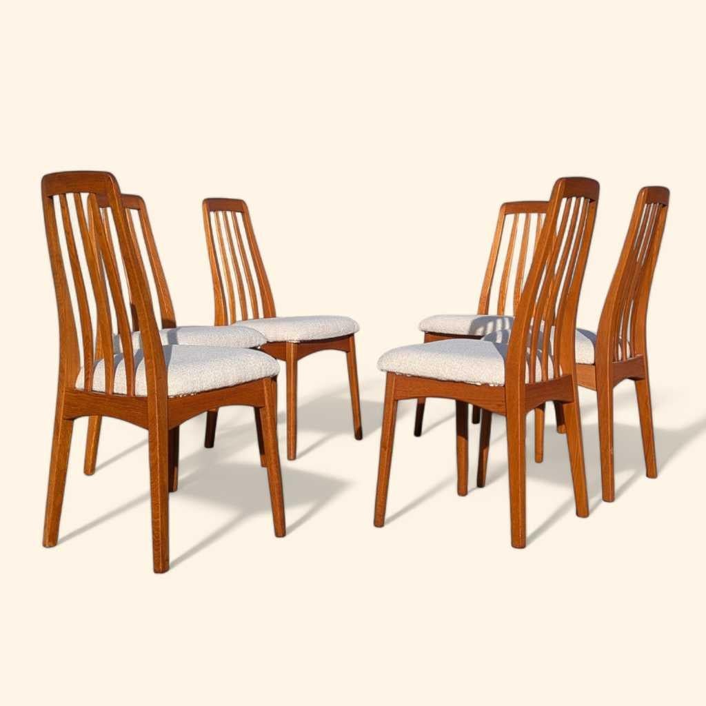Fabric Set of Six Danish Modern Teak Dining Chairs, c. 1960s For Sale