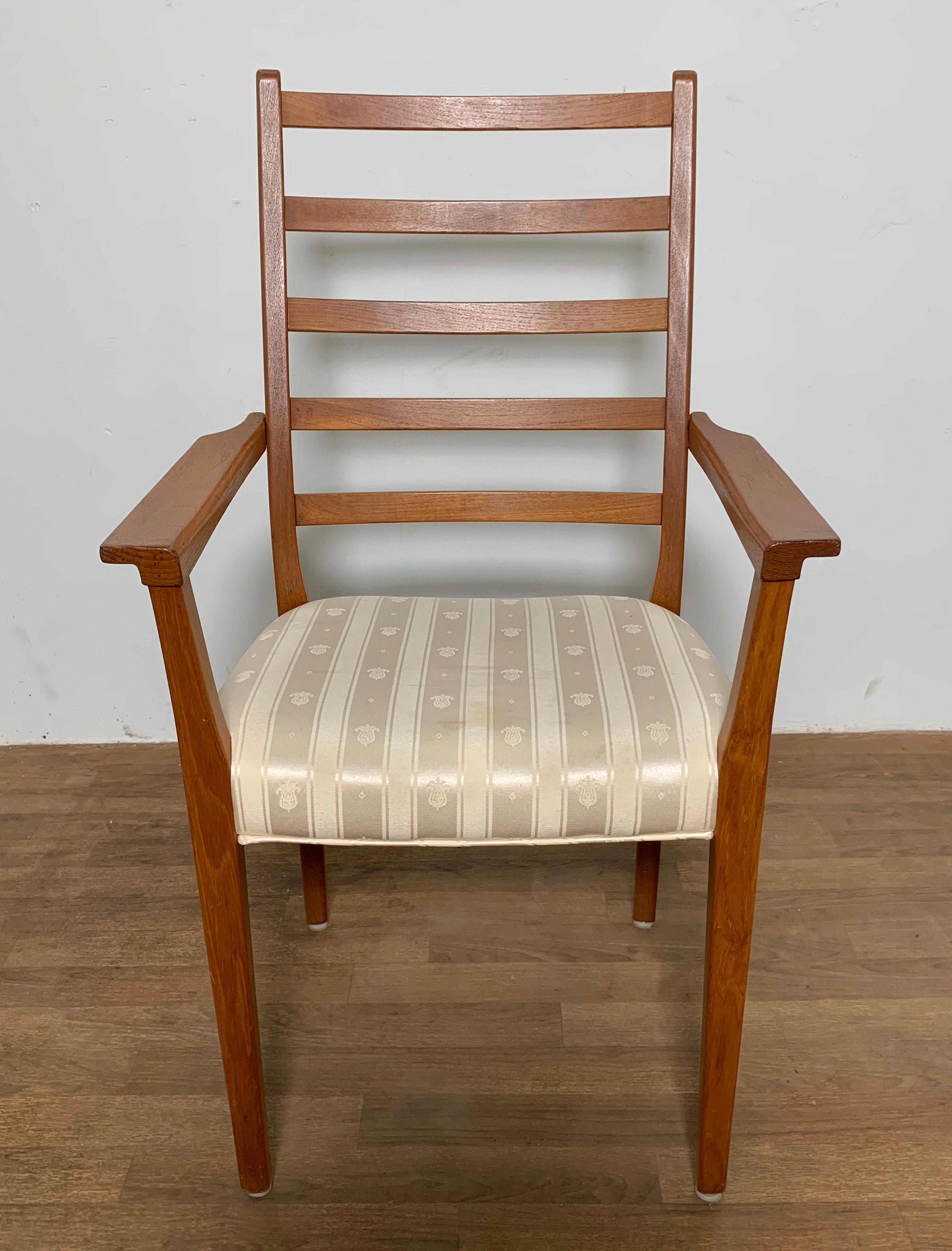 Upholstery Set of Six Danish Modern Teak Ladder Back Dining Chairs by Svegards, Sweden