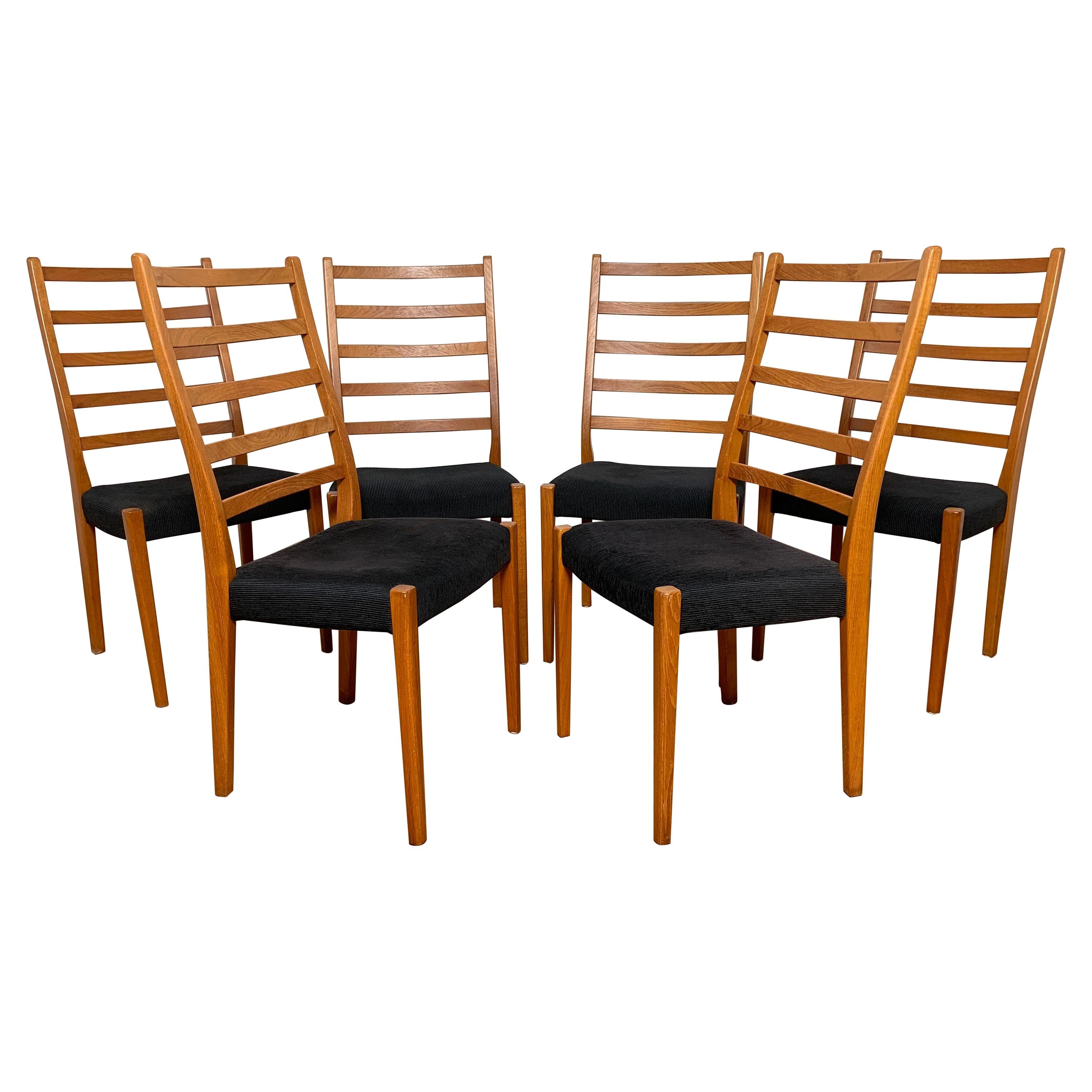 Set of Six Danish Modern Teak Ladder Back Dining Chairs by Svegards, Sweden