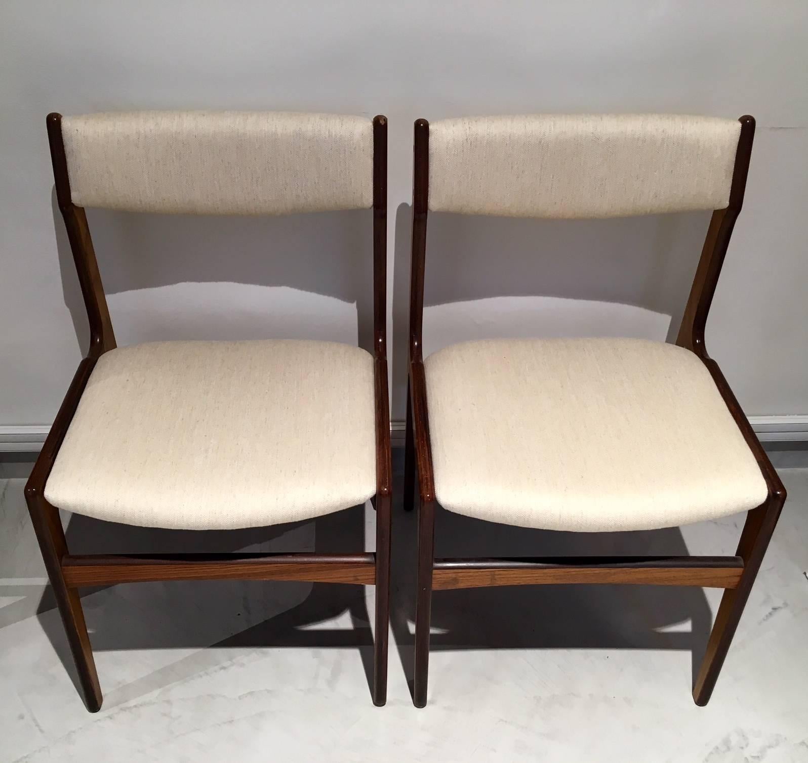 Mid-Century Modern Set of Six Danish Modern Wooden Dining Chairs with White Covers