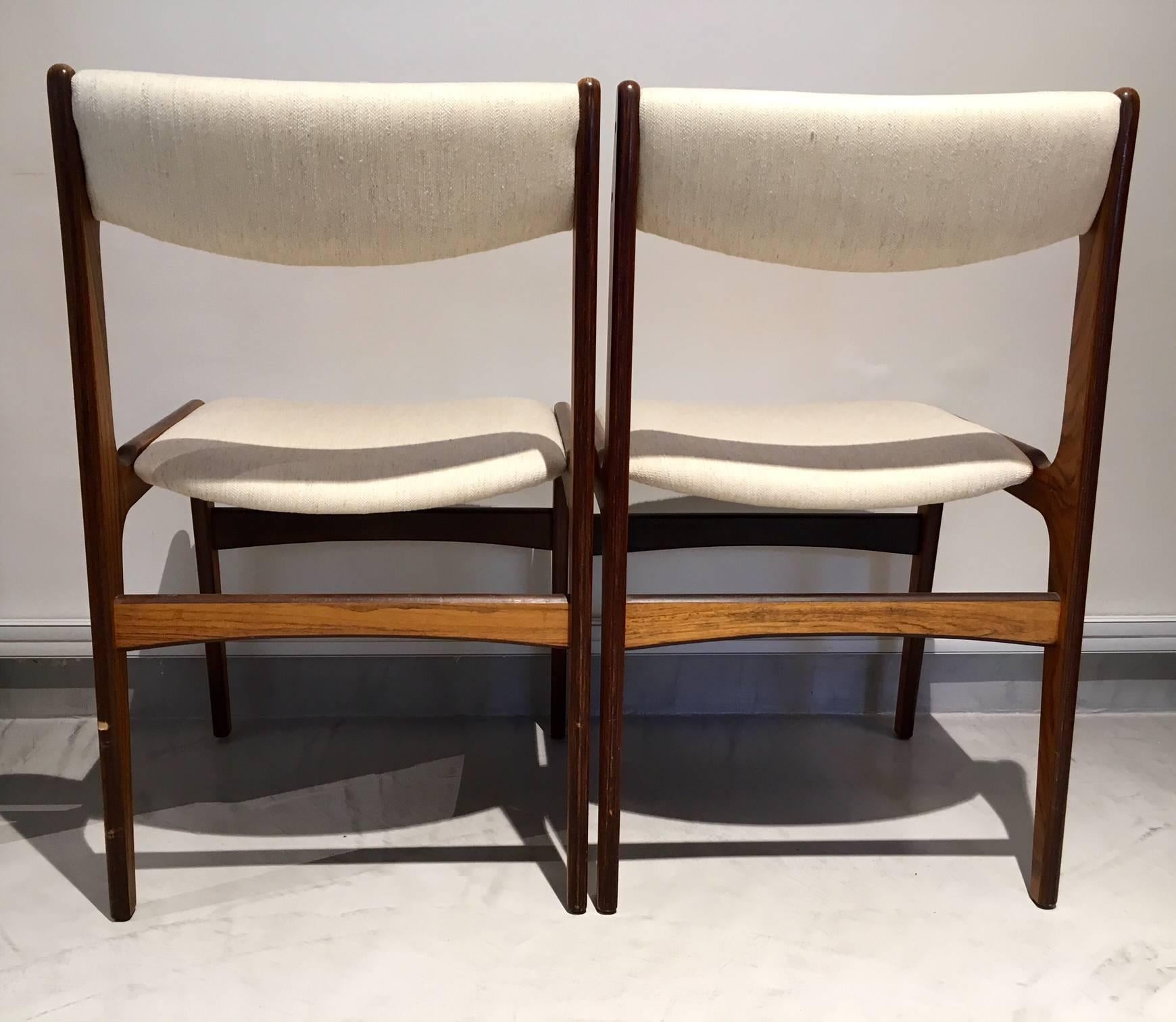 Set of Six Danish Modern Wooden Dining Chairs with White Covers 1