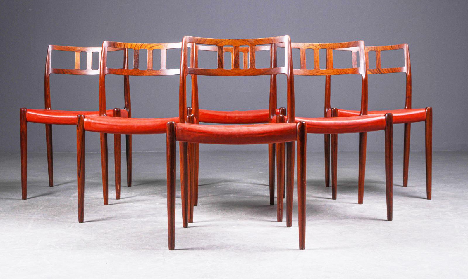 Satz von sechs dänischen Niels Moller Hartholz-Esszimmerstühlen, Modell 79 (Skandinavische Moderne) im Angebot