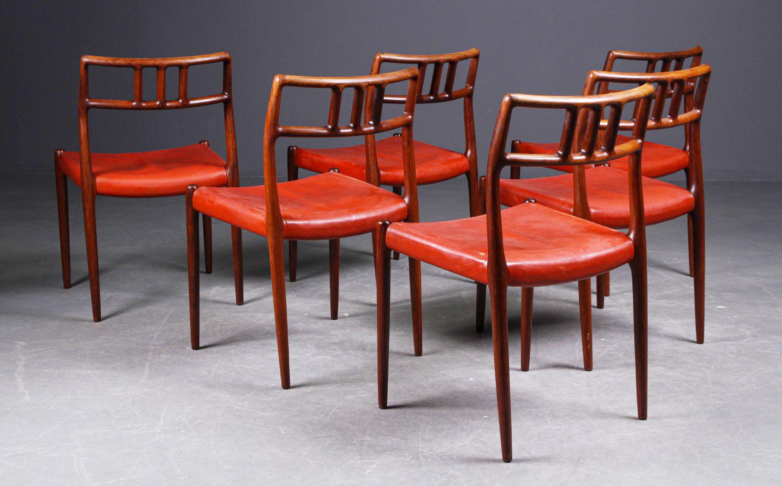 Scandinavian Modern Set of Six Danish Niels Moller Hardwood Dining Chairs Model 79 For Sale