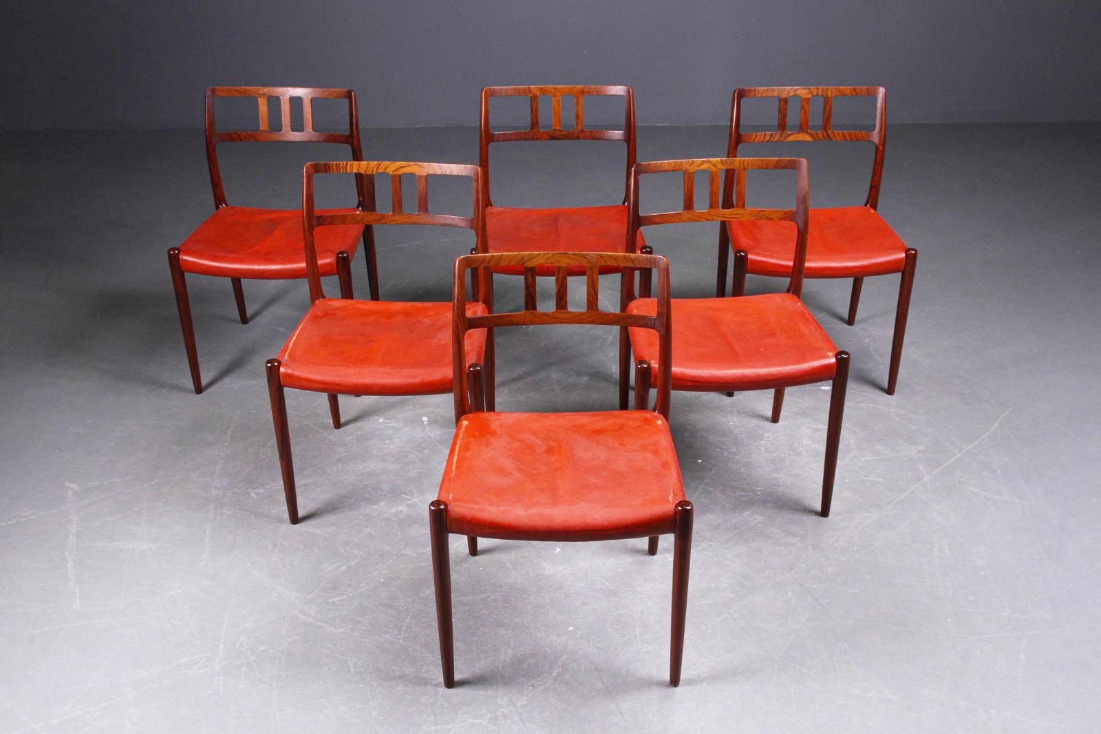 Ensemble de six chaises de salle à manger danoises Niels Moller modèle 79 Bon état - En vente à Vienna, AT