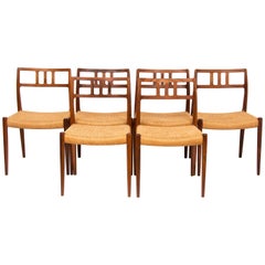 Used Set of Six Danish Niels Moller Rosewood Model 79 Dining Chairs with Cord Seats