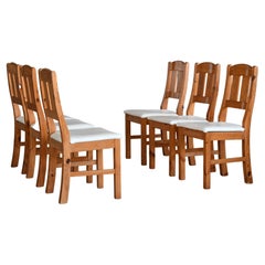 Vintage Set of Six Danish Oak Dining chairs with Leather Cushions, 1930's