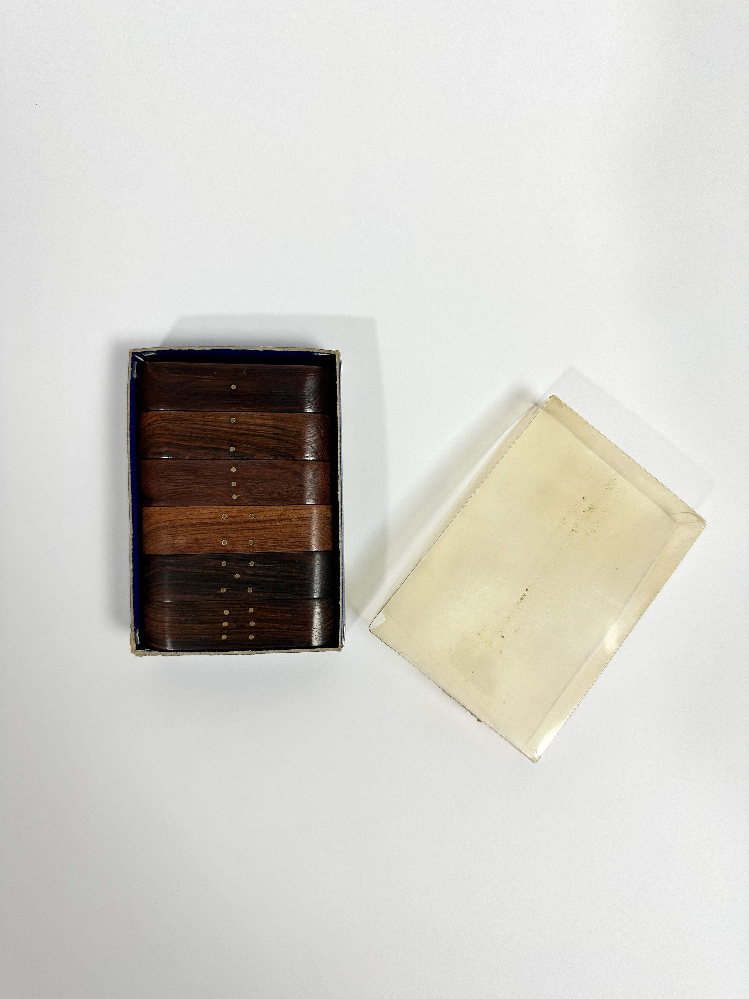 Set of Six Danish Rosewood Napkin Rings Brass Numbers Denmark 1960s In Good Condition In Basel, BS