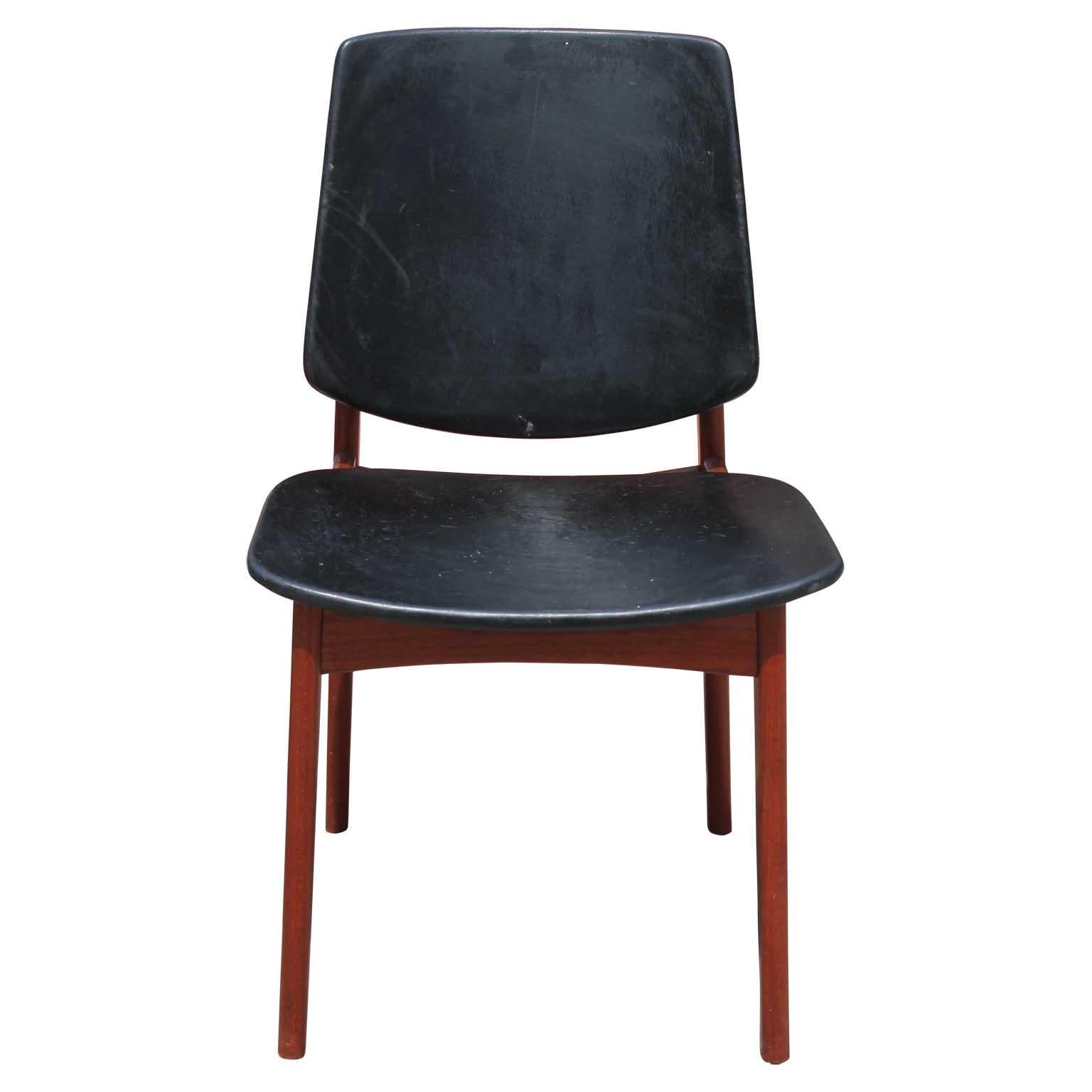 Mid-20th Century Set of Six Danish Teak and Leather or Lambskin Arne Hovmand-Olsen Dining Chairs
