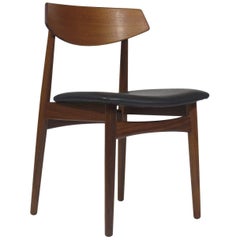 Set of Six Danish Teak Dining Chairs in Black Leather
