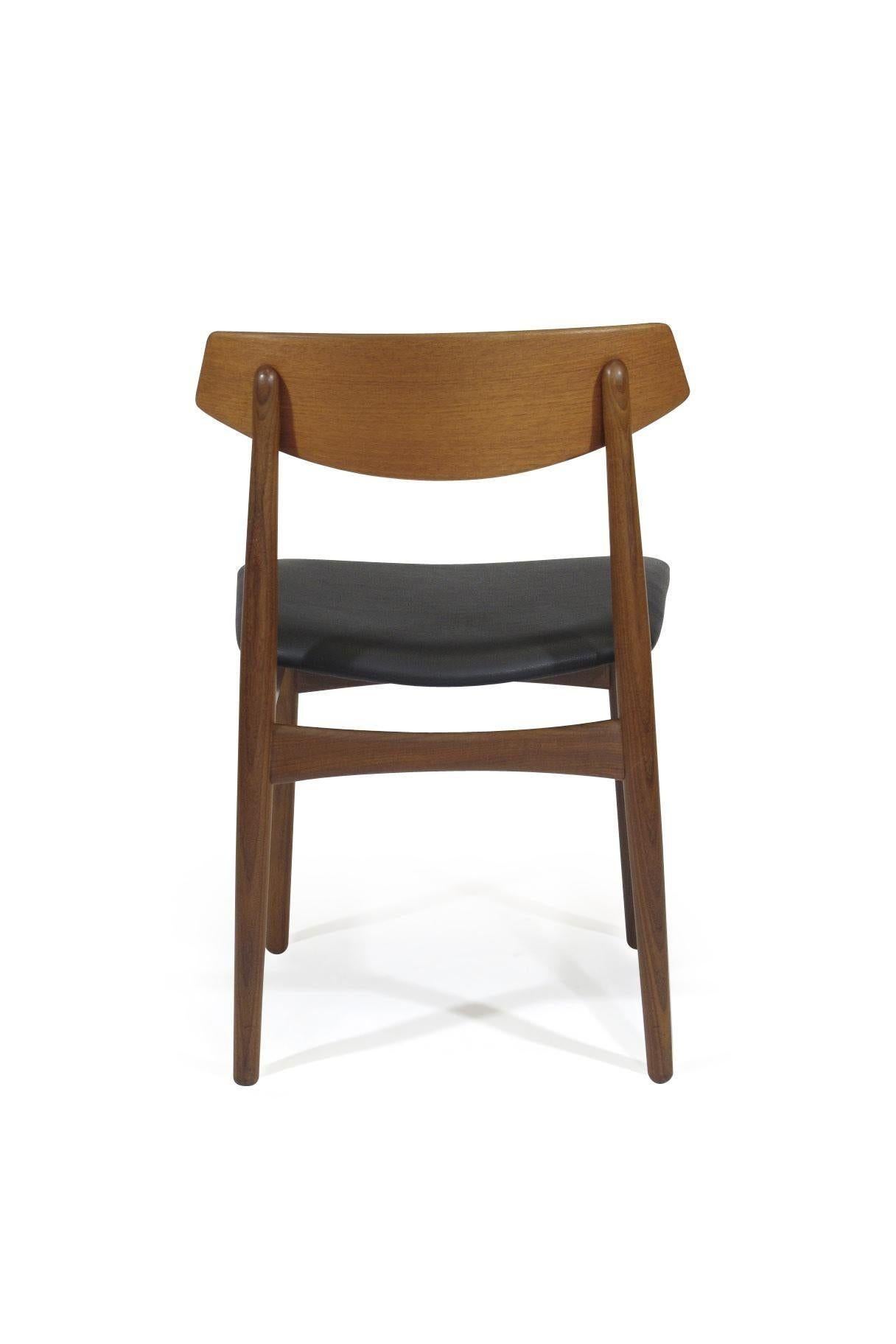 Set of Six Danish Teak Dining Chairs in Black Leather For Sale 2