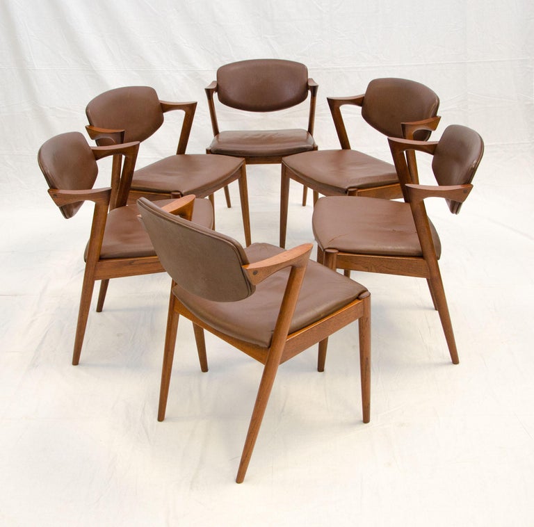 Set of Six Danish Teak Dining Chairs, Kai Kristiansen, Model 42 at 1stDibs