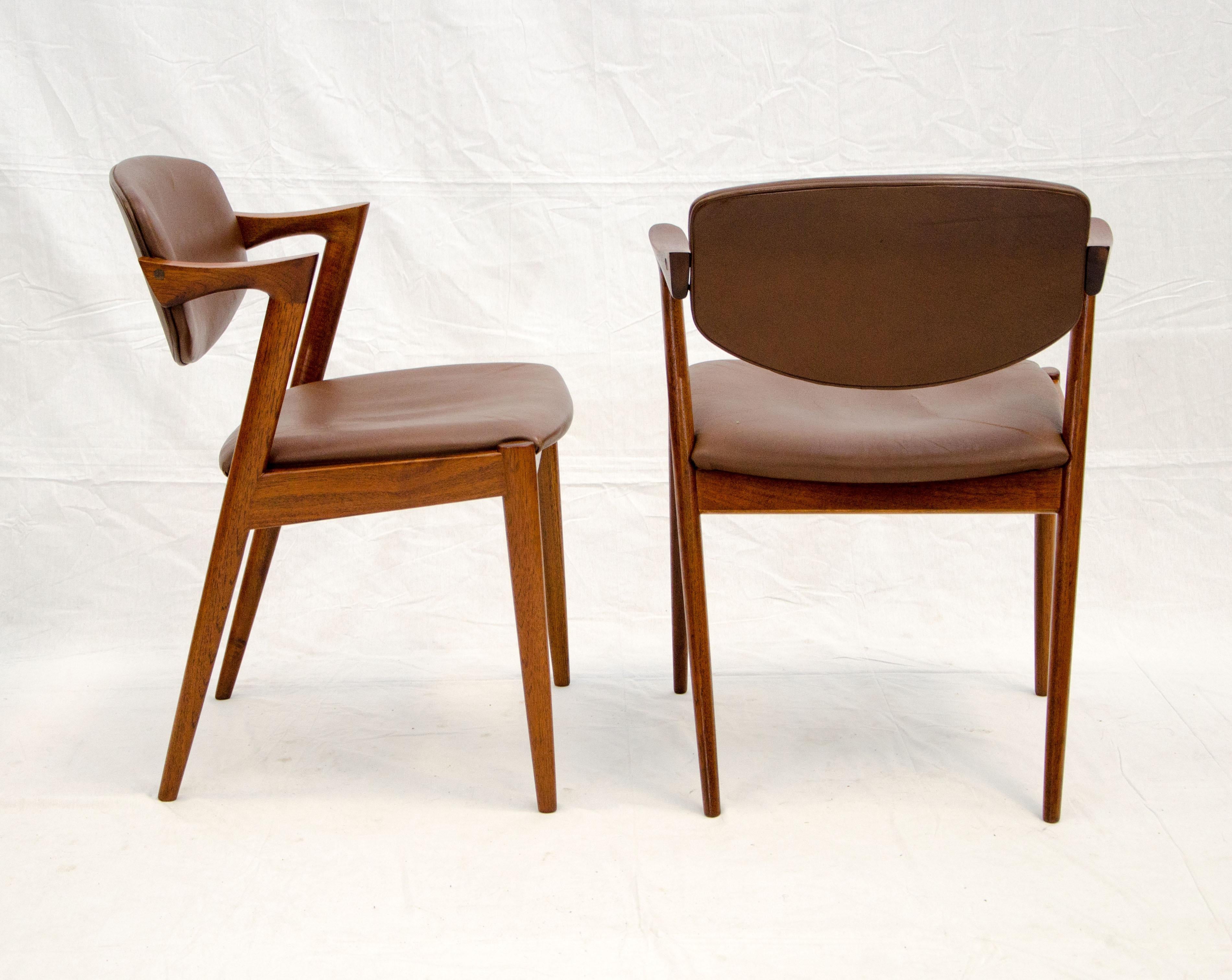 Set of Six Danish Teak Dining Chairs, Kai Kristiansen, Model 42 2