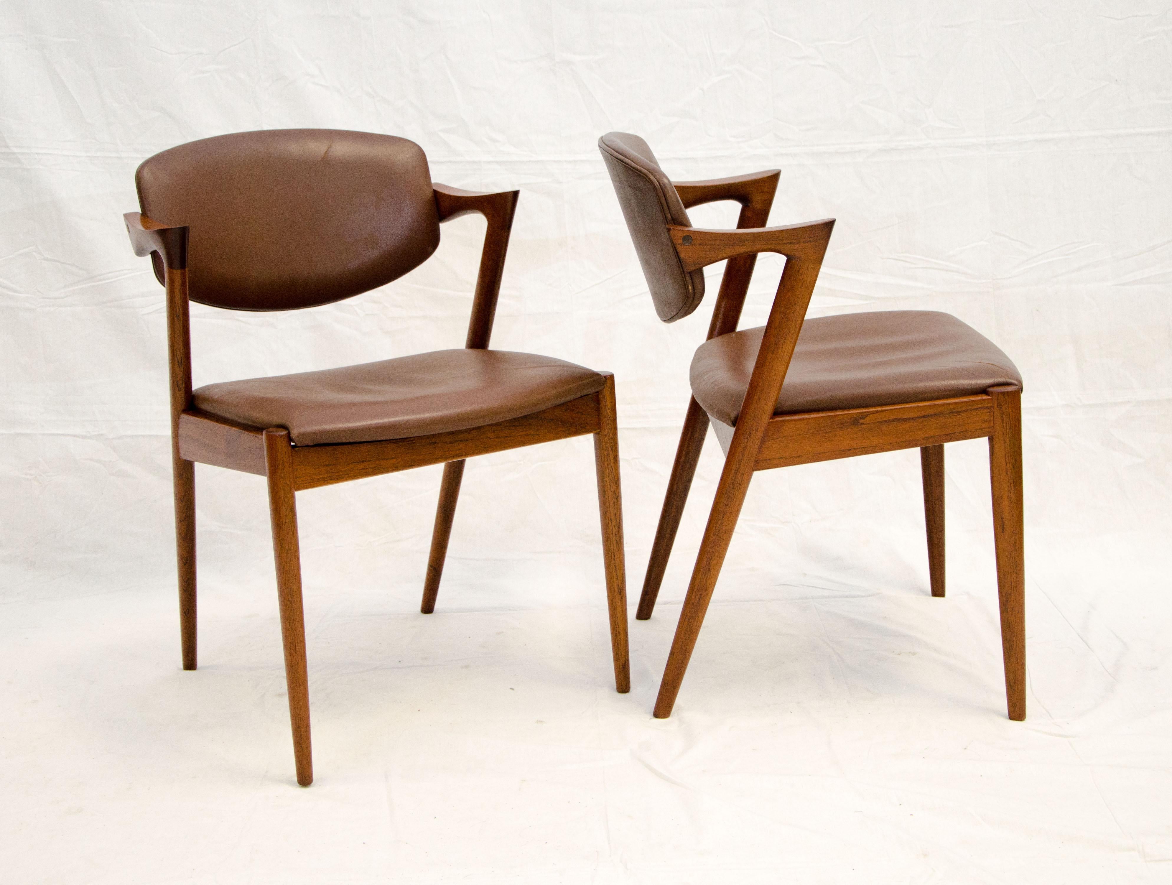 Set of Six Danish Teak Dining Chairs, Kai Kristiansen, Model 42 3