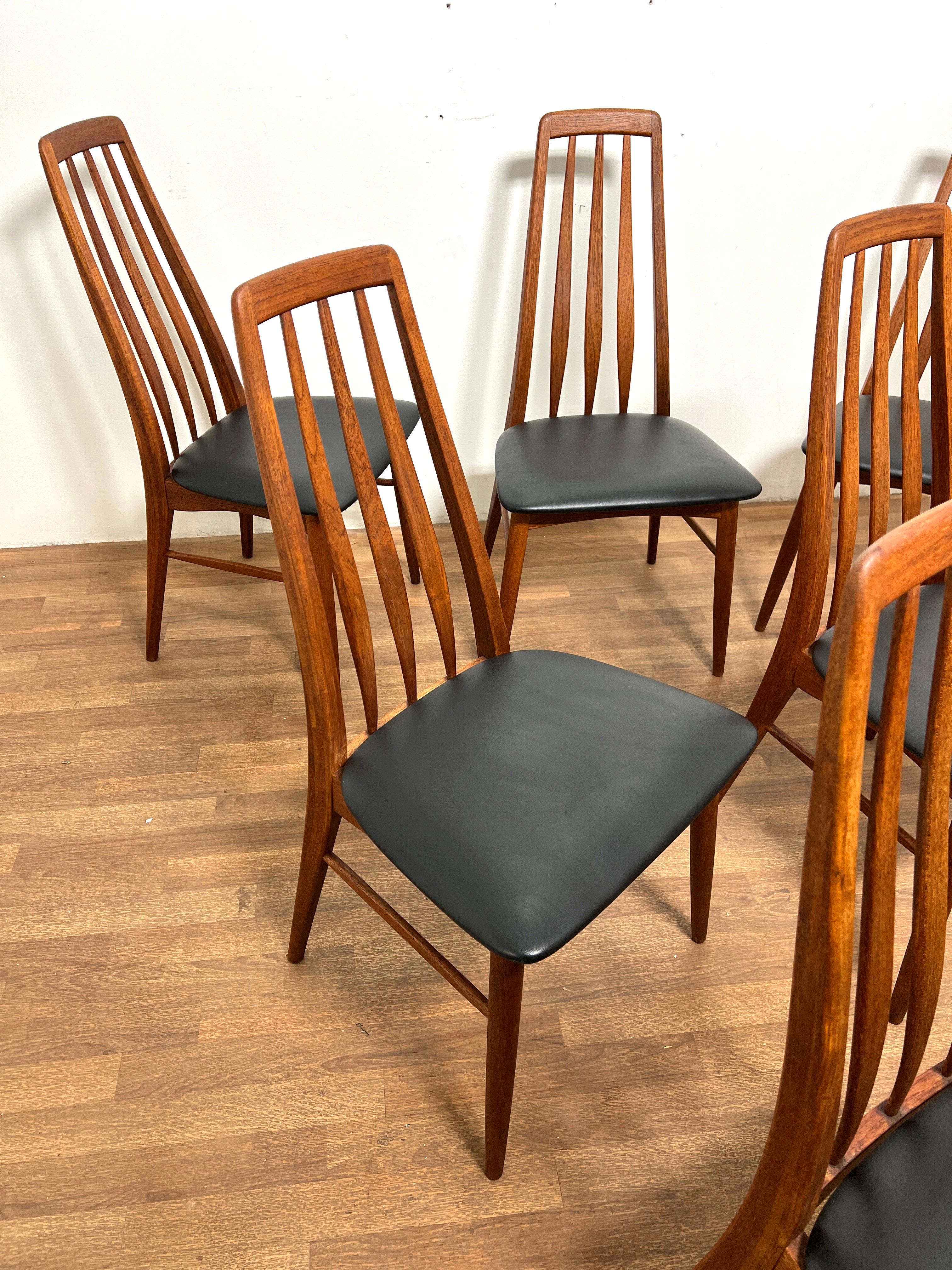 Scandinave moderne Ensemble de six chaises de salle à manger danoises en teck Eva de Niels Koefoed pour Hornslet