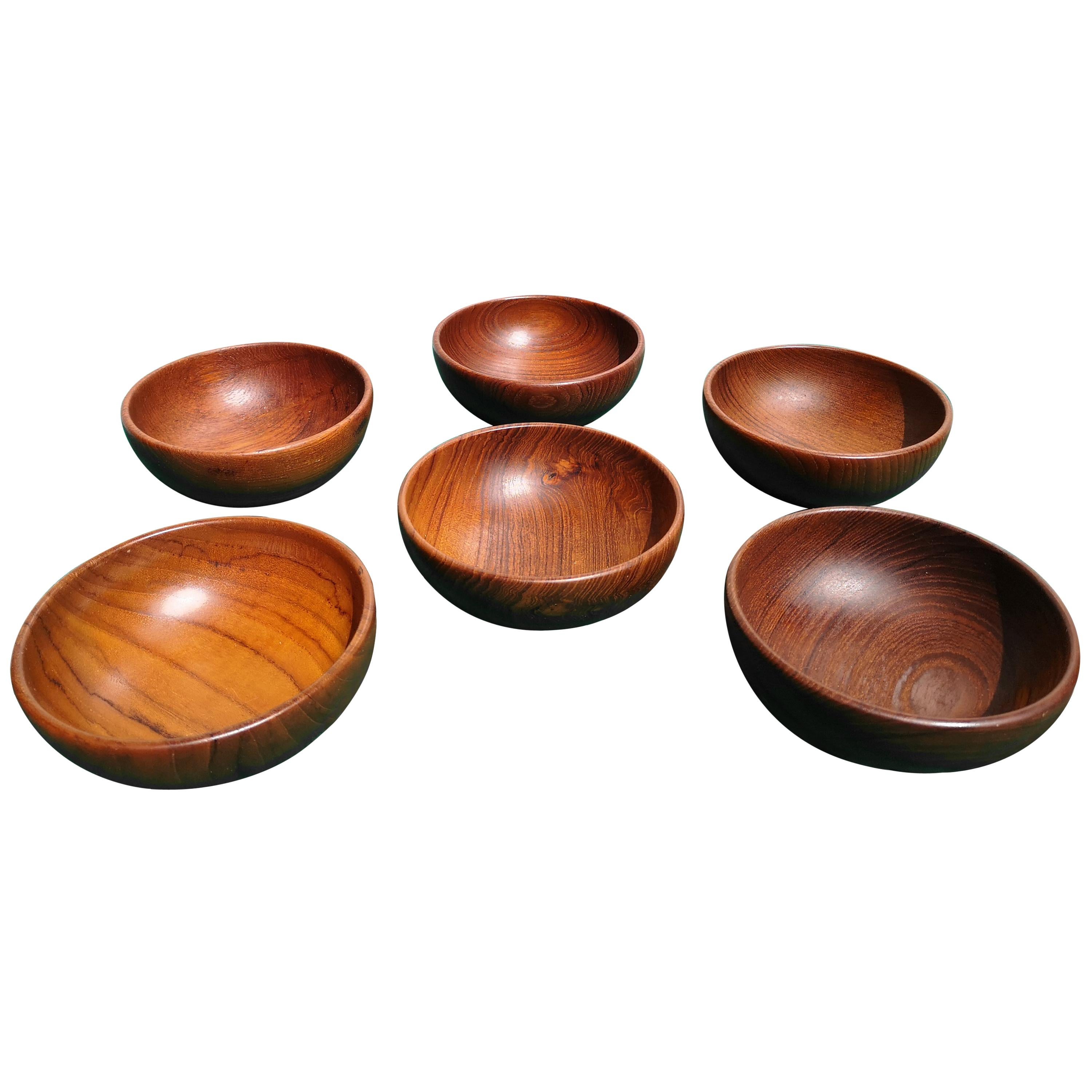 Set of Six Danish Teak Salad / Serving Bowls by Kay Bojesen Denmark