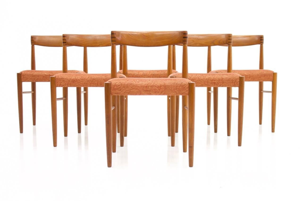 Fabric Set of Six Danish Teakwood Dining Chairs by H. W. Klein for Bramin 1960s For Sale