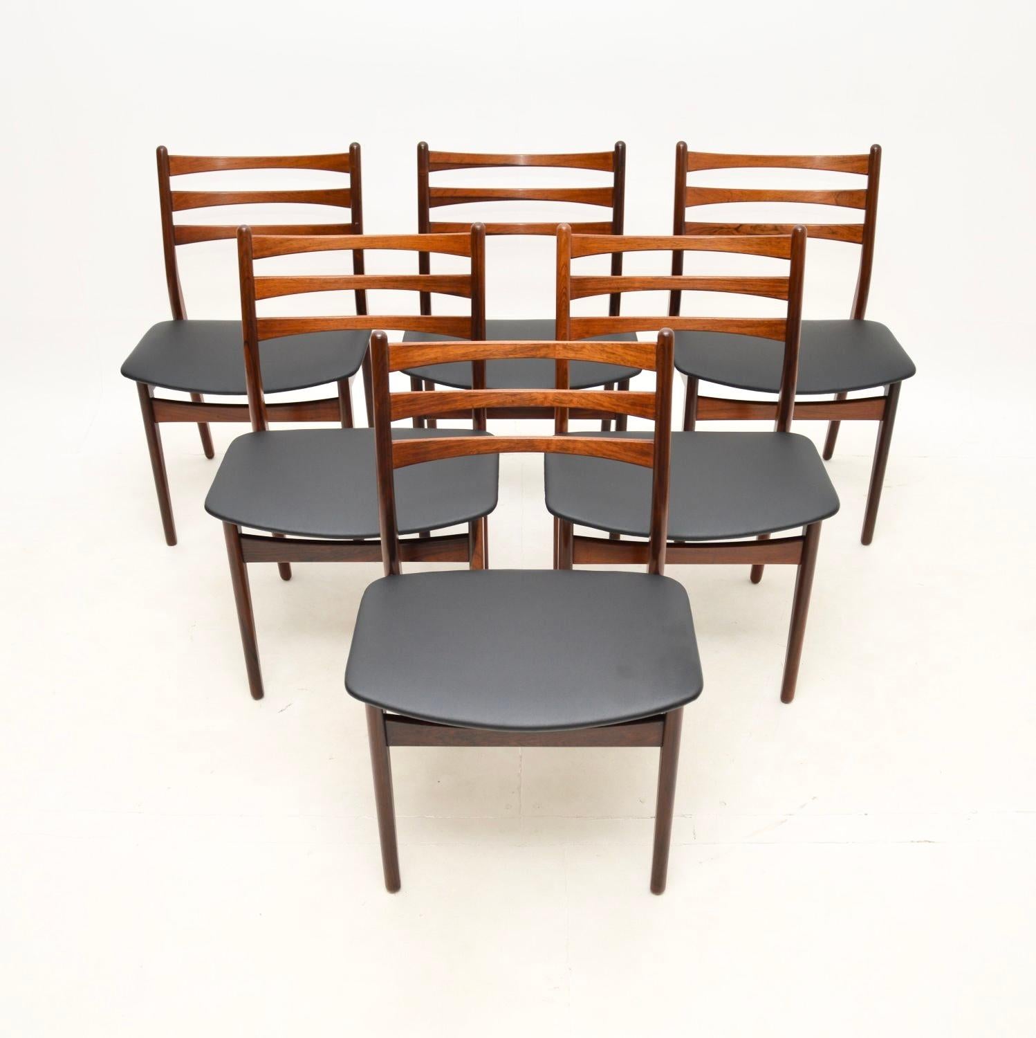 A stylish and very well made set of six Danish vintage dining chairs. They were made in Denmark, they date from the 1960’s.

The quality is superb, the frames are beautifully sculpted, with stunning grain patterns throughout. They look amazing from