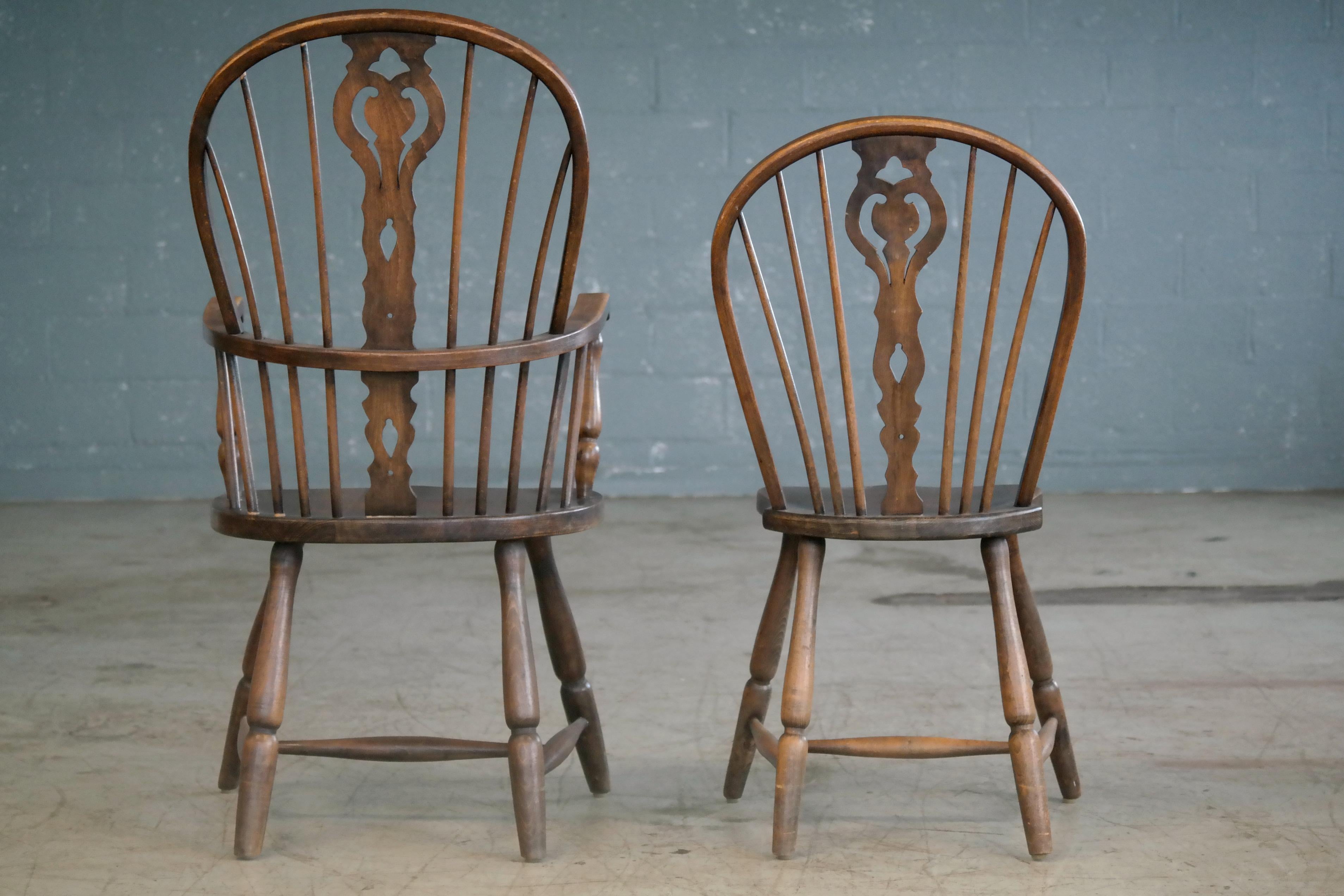 Set of Six Danish Windsor Style Dining Chairs, Early to Mid-1900s 3