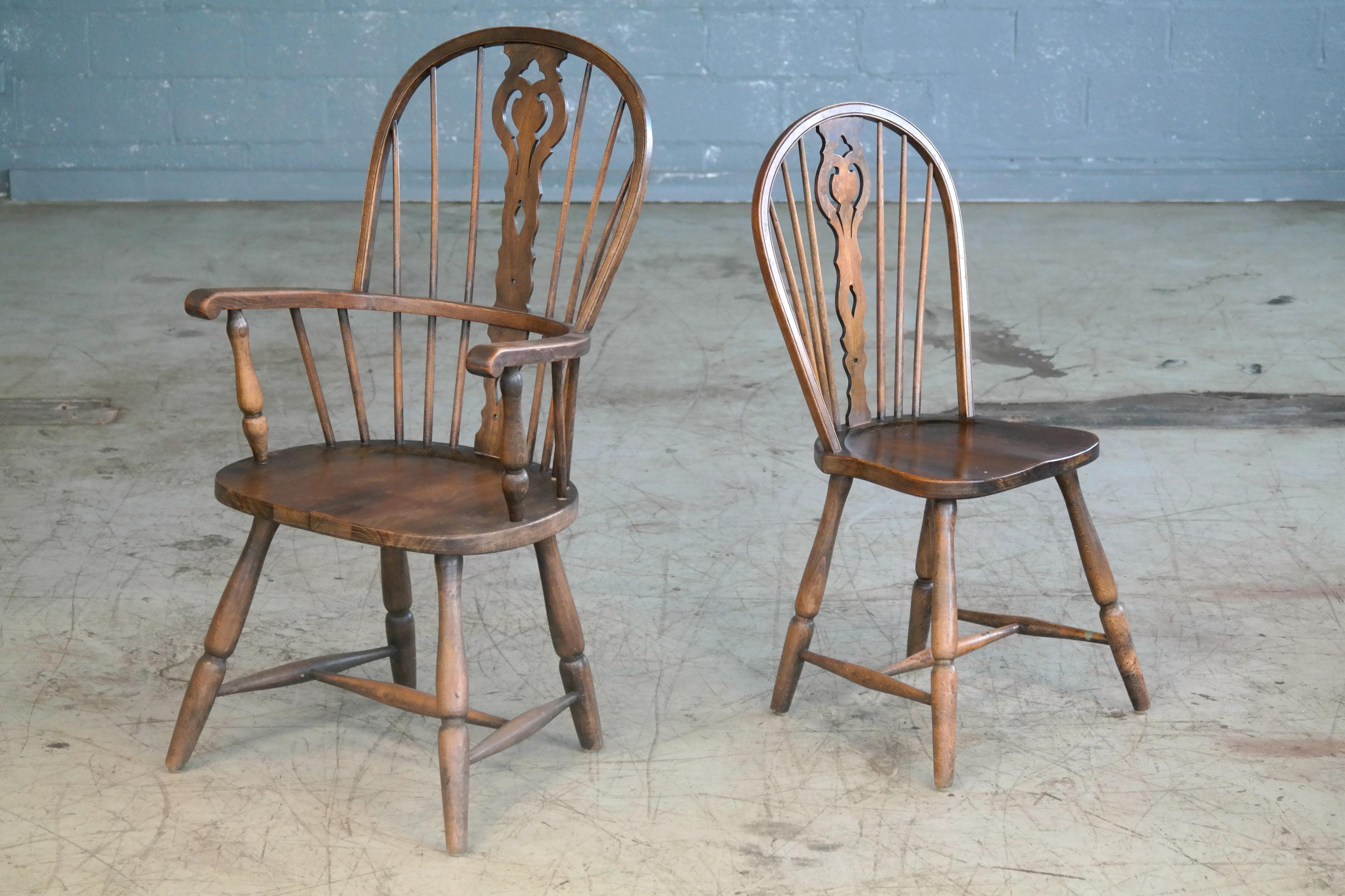 Country Set of Six Danish Windsor Style Dining Chairs, Early to Mid-1900s