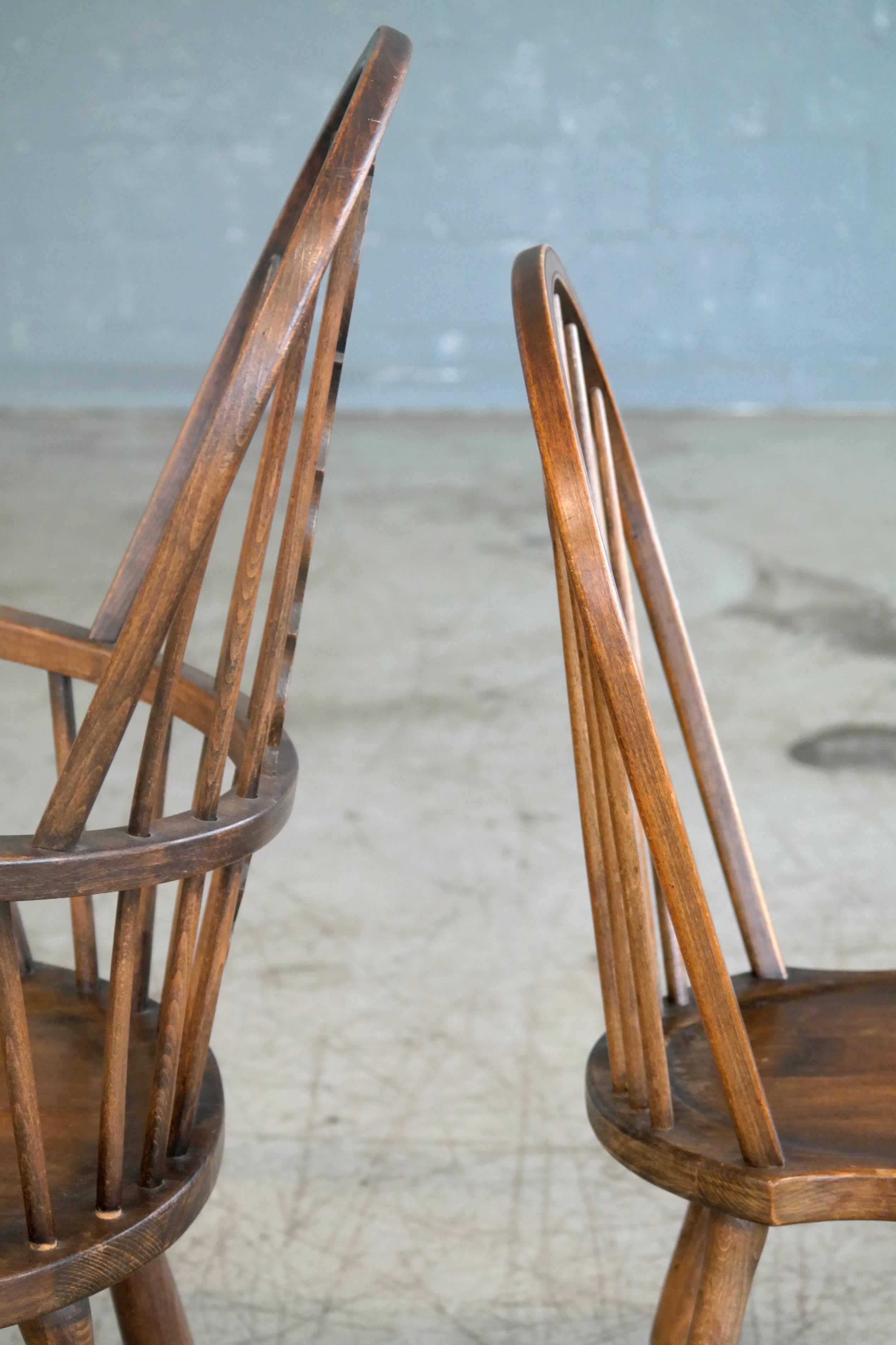 Set of Six Danish Windsor Style Dining Chairs, Early to Mid-1900s 1