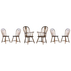 Vintage Set of Six Danish Windsor Style Dining Chairs, Early to Mid-1900s