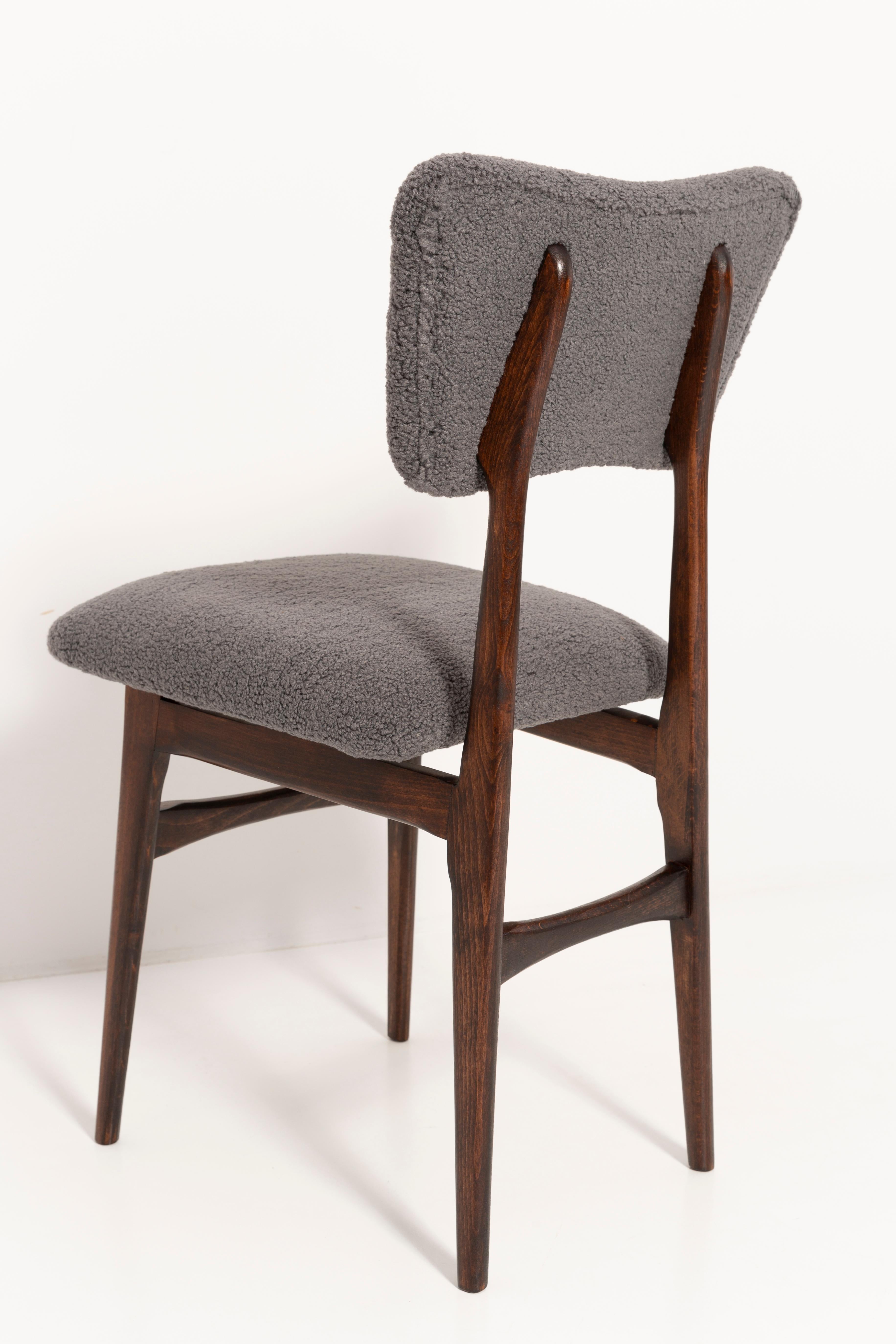 Textile Set of Six Dark Gray Boucle 'Butterfly' Chairs, Europe, 1960s For Sale