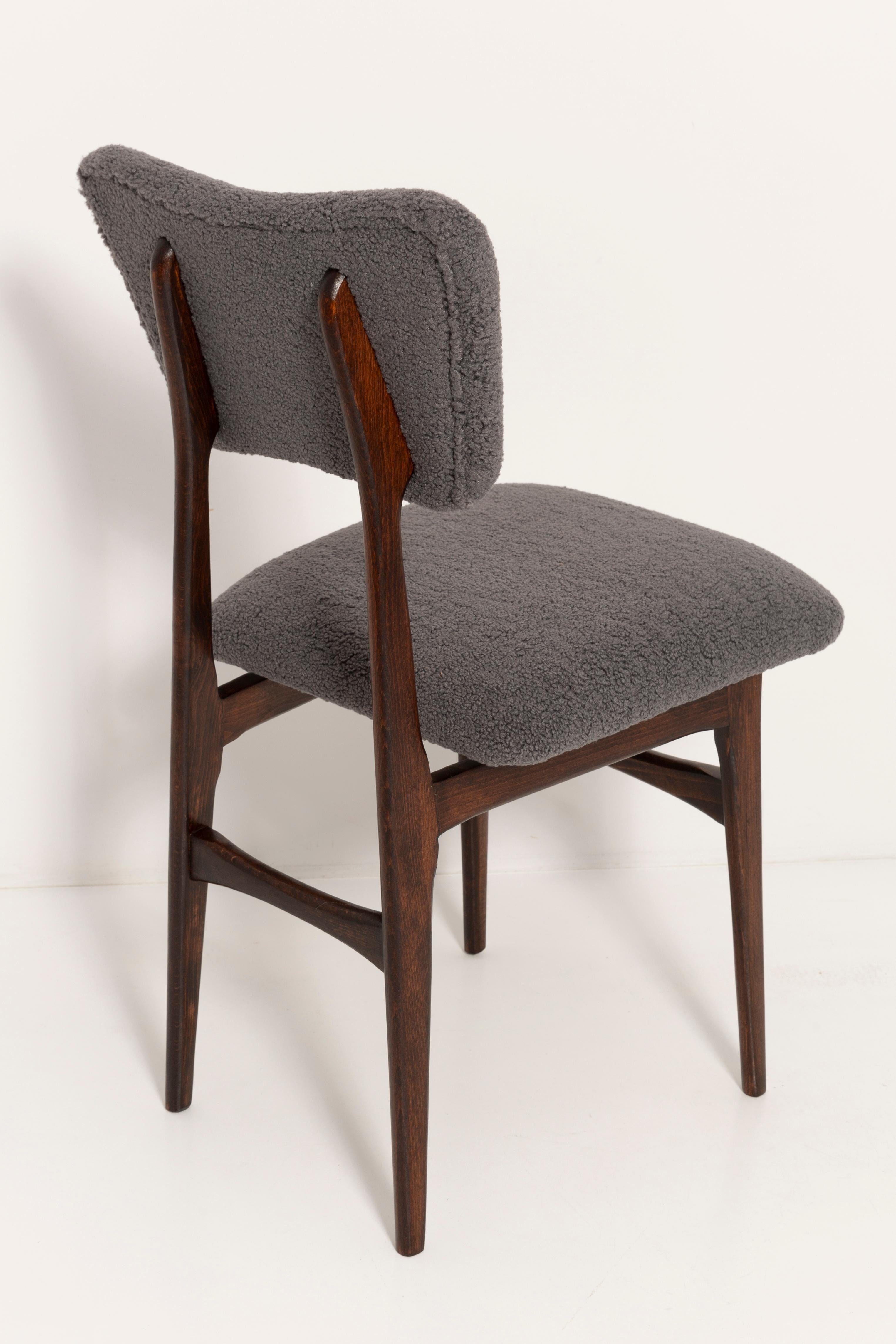 Polish Set of Six Dark Gray Boucle 'Butterfly' Chairs, Europe, 1960s For Sale