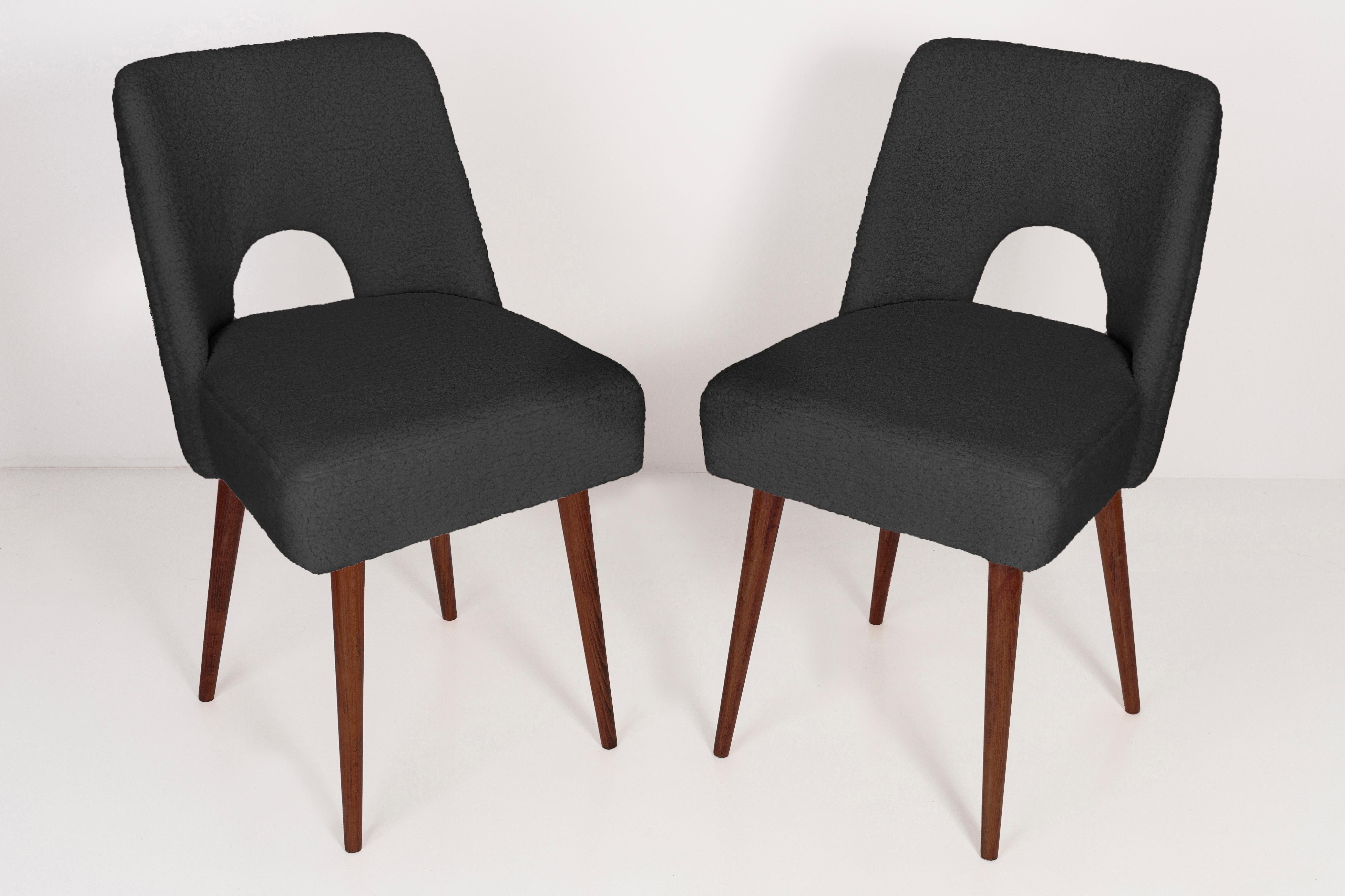 Mid-Century Modern Set of Six Dark Gray Boucle 'Shell' Chairs, 1960s For Sale