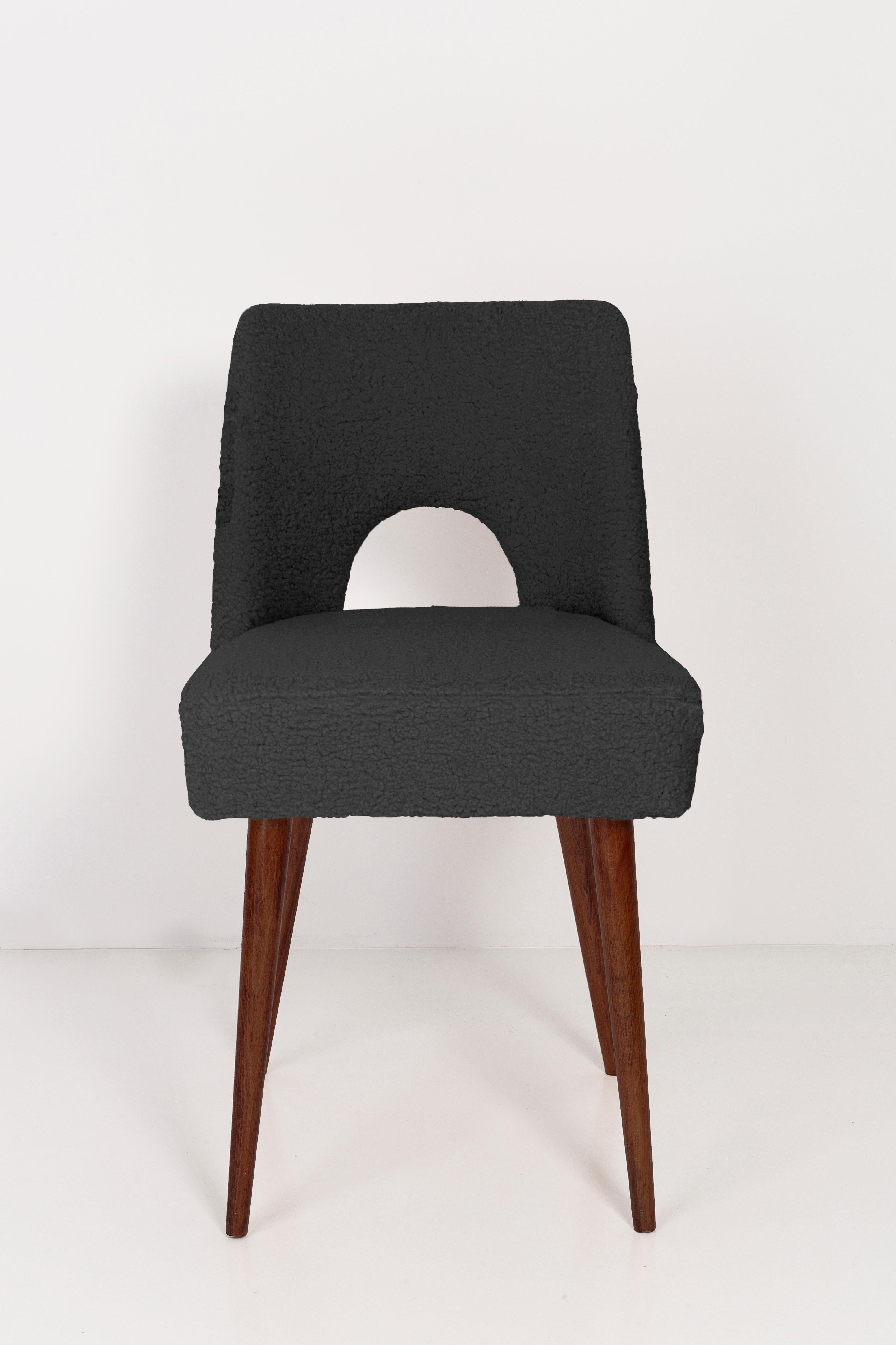 Hand-Crafted Set of Six Dark Gray Boucle 'Shell' Chairs, 1960s For Sale