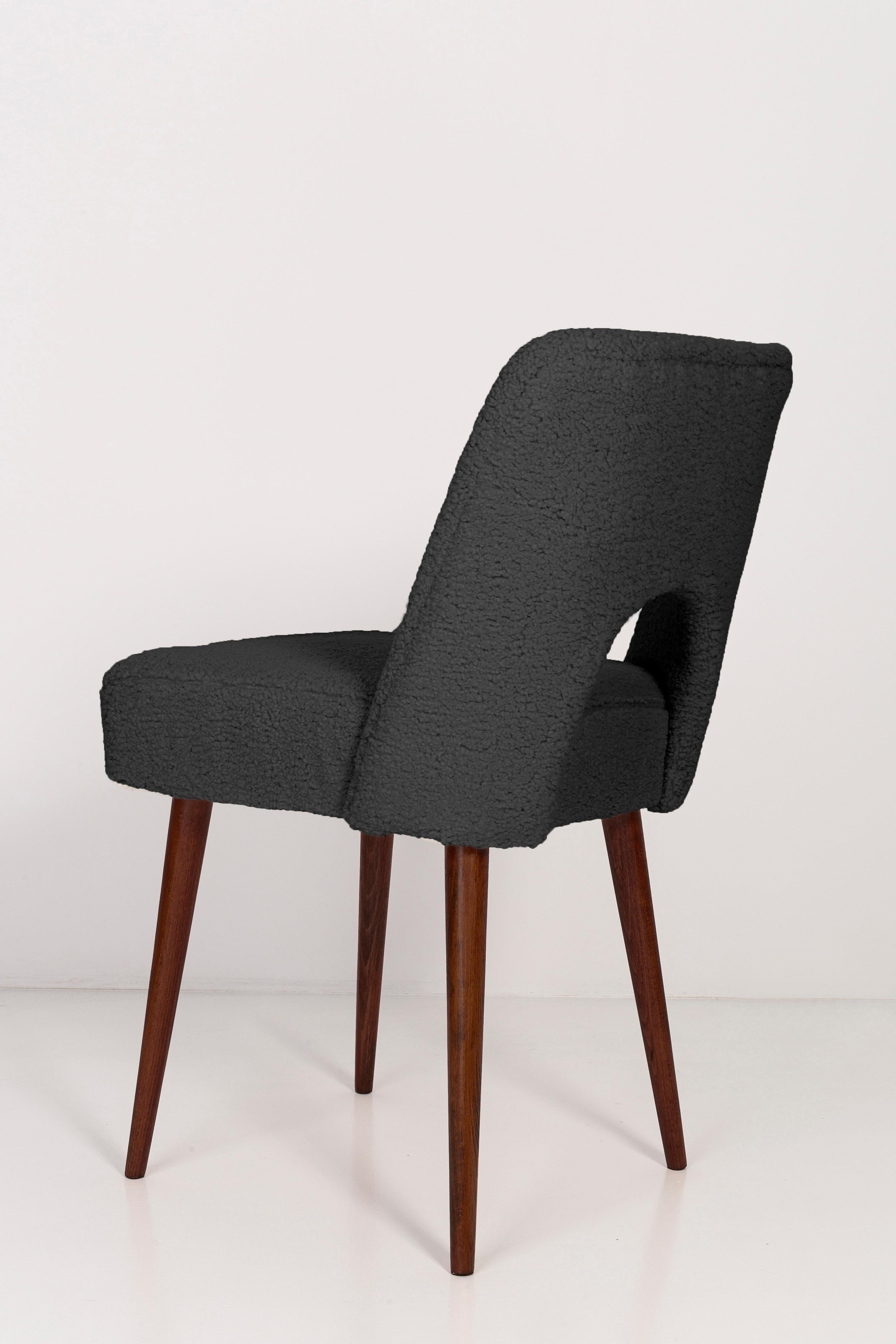 Set of Six Dark Gray Boucle 'Shell' Chairs, 1960s In Excellent Condition For Sale In 05-080 Hornowek, PL