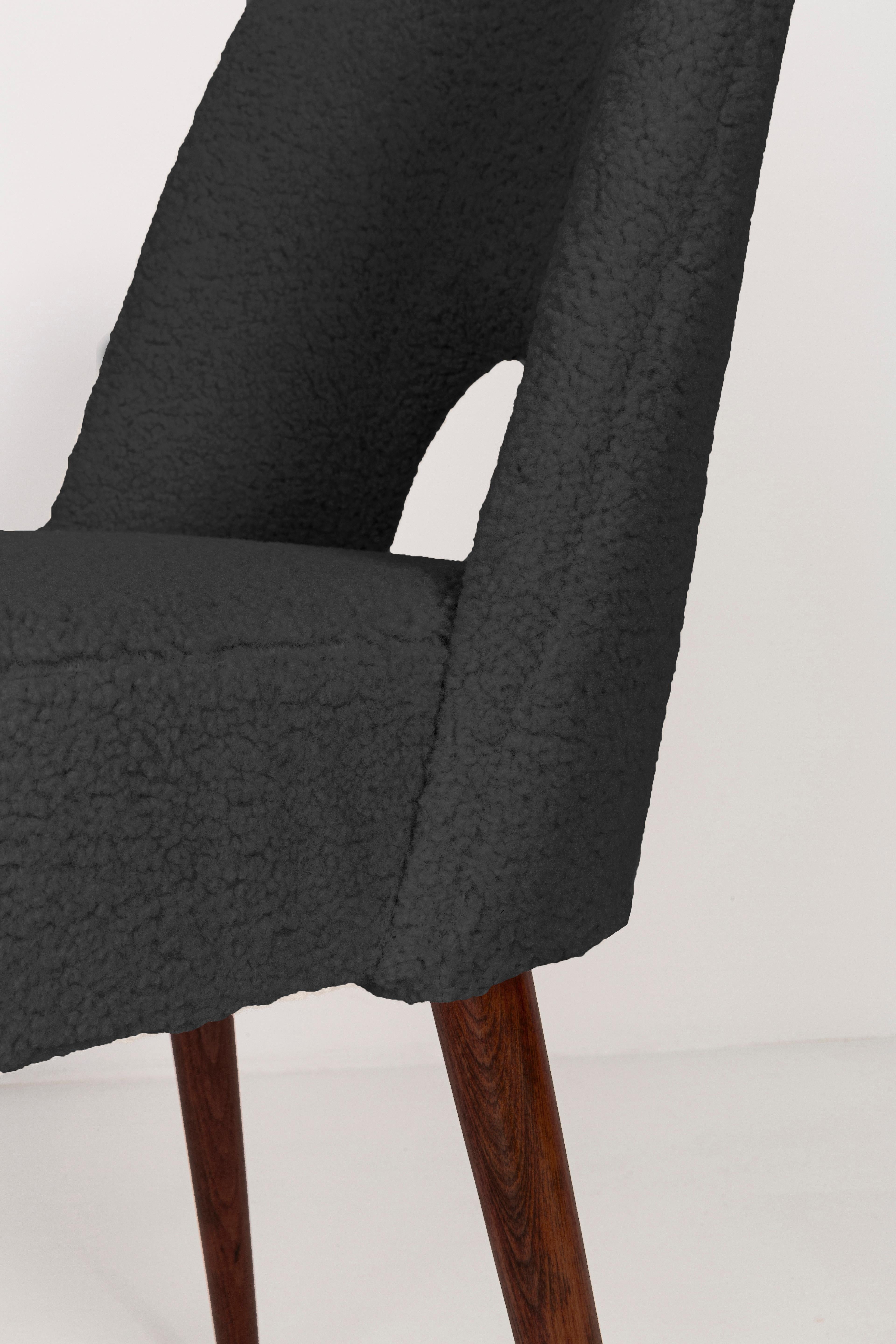 Set of Six Dark Gray Boucle 'Shell' Chairs, 1960s For Sale 1