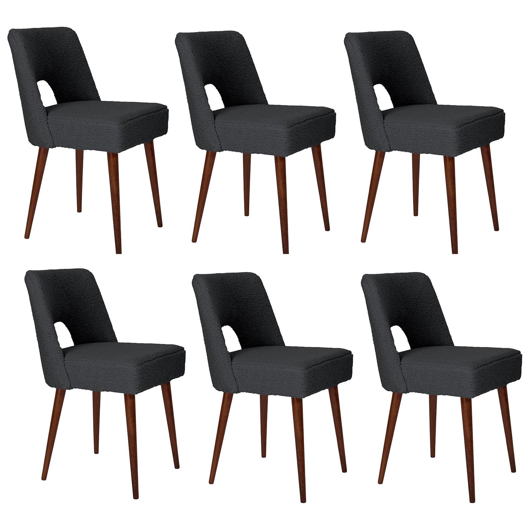 Set of Six Dark Gray Boucle 'Shell' Chairs, 1960s