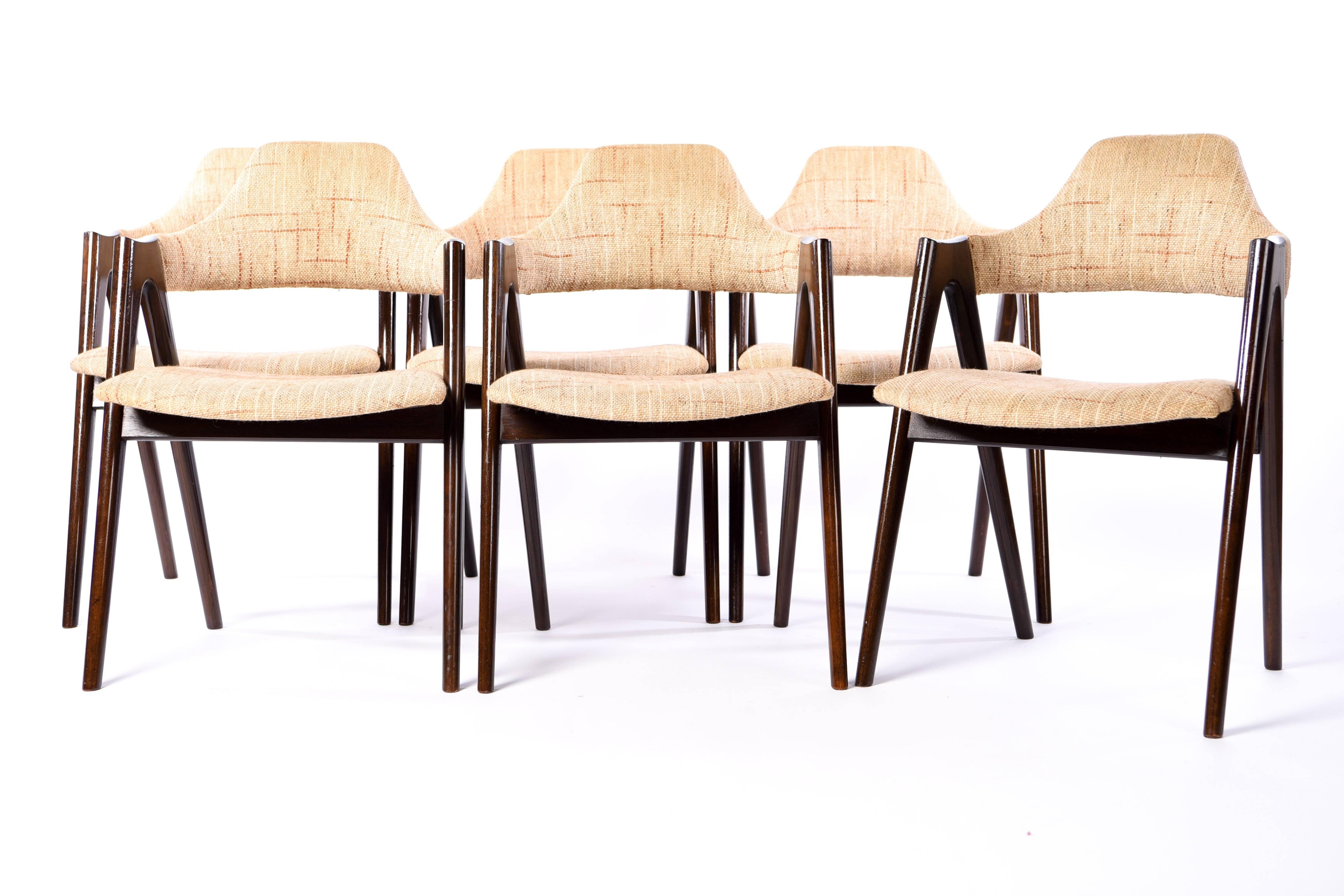 Mid-Century Modern Set of Six Dark Oak Compass Armchairs by Kai Kristiansen for Sva Møbler, 1960s